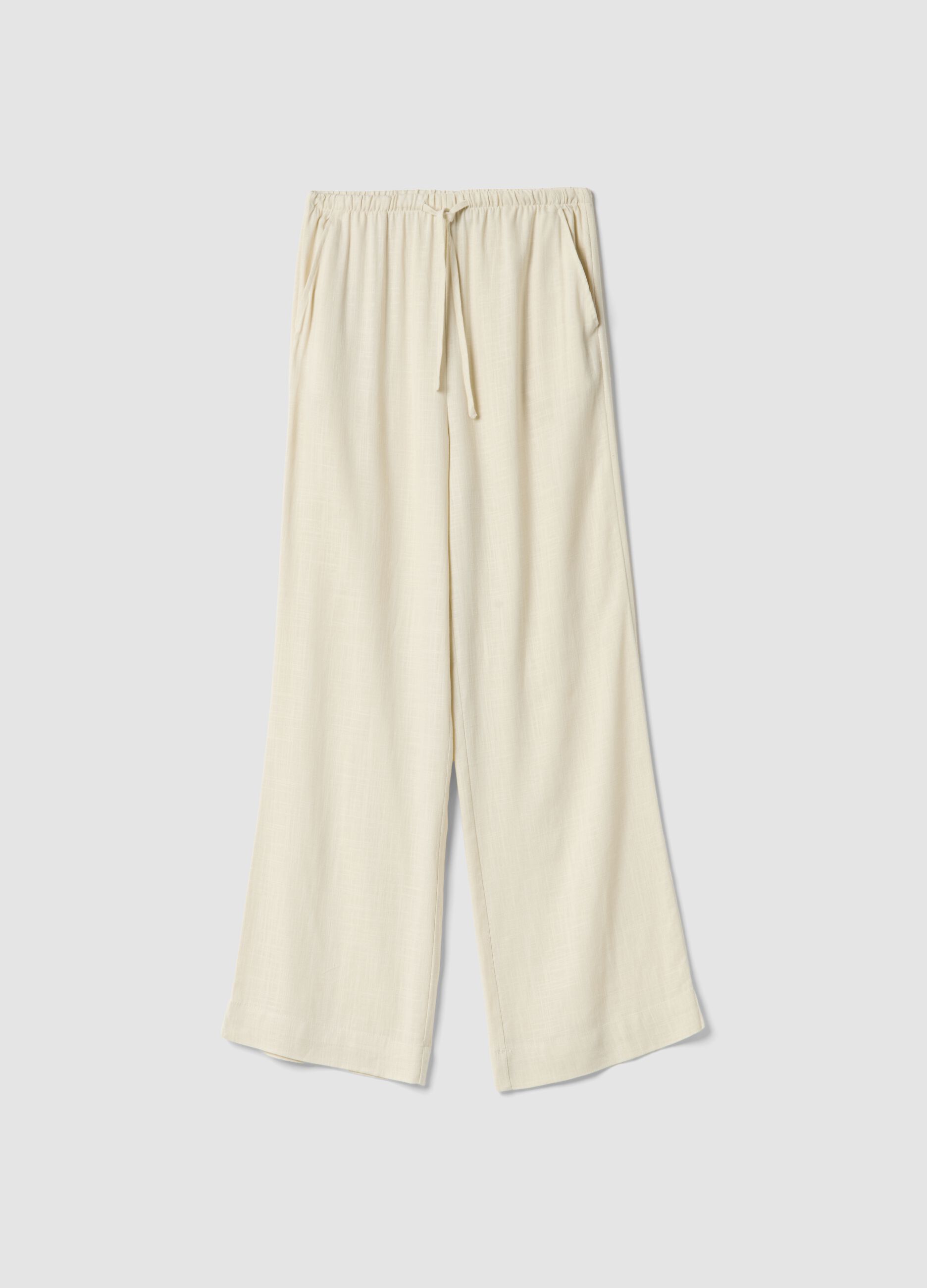Beige viscose and linen-blend relaxed-fit jogger trousers