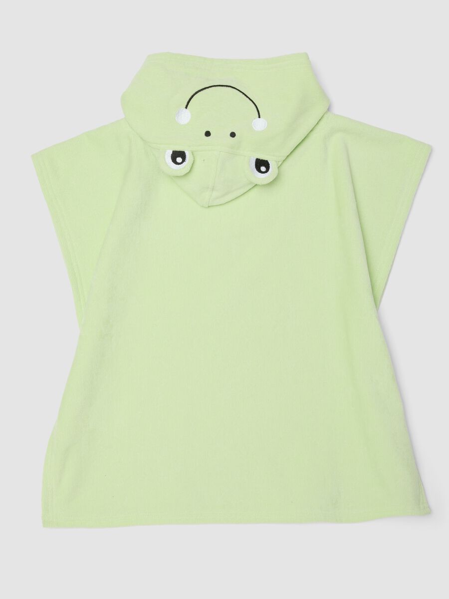 Poncho da spiaggia in puro cotone verde da neonato con cappuccio_1