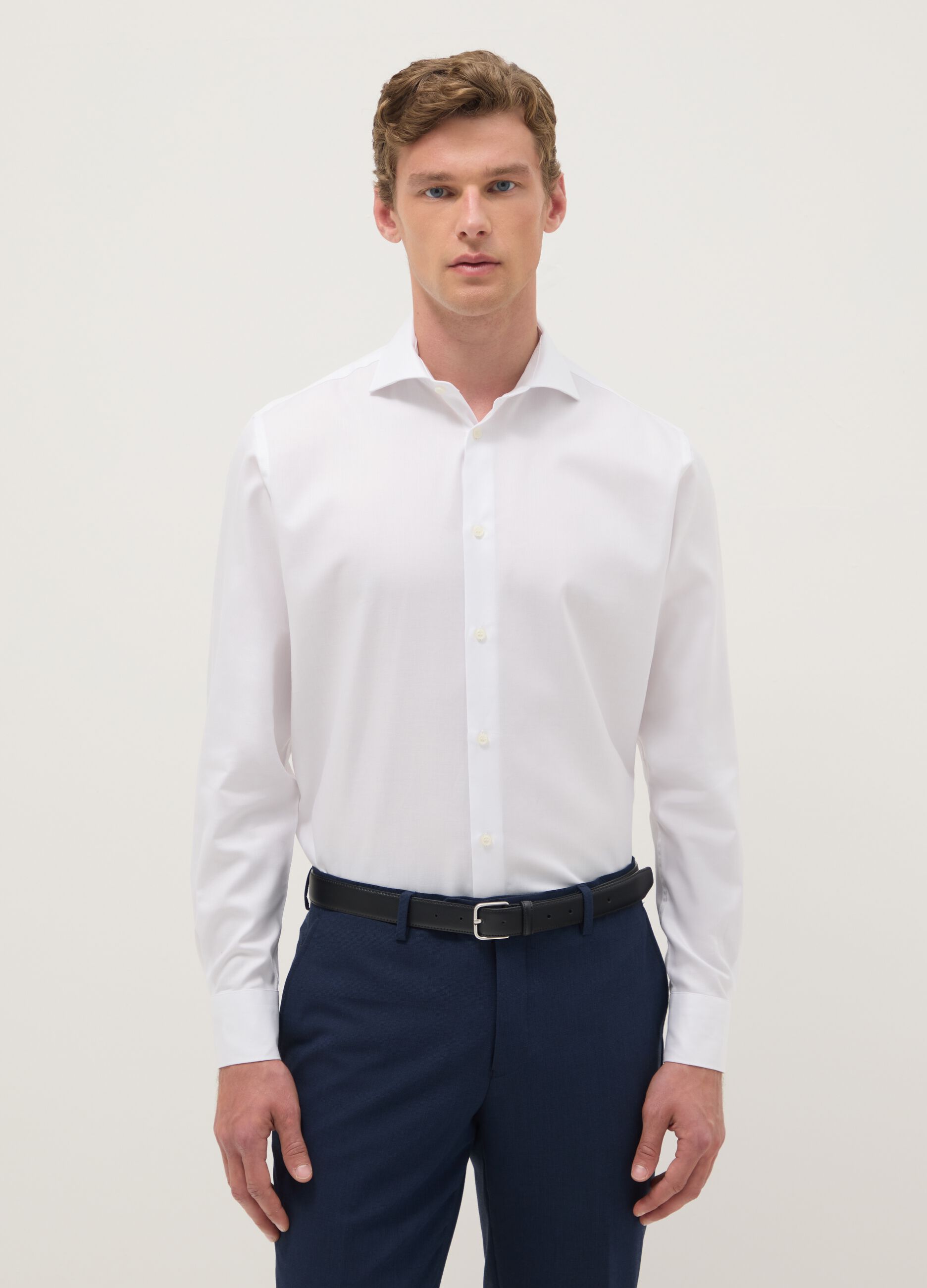 White long sleeve shirt in pure cotton, regular fit