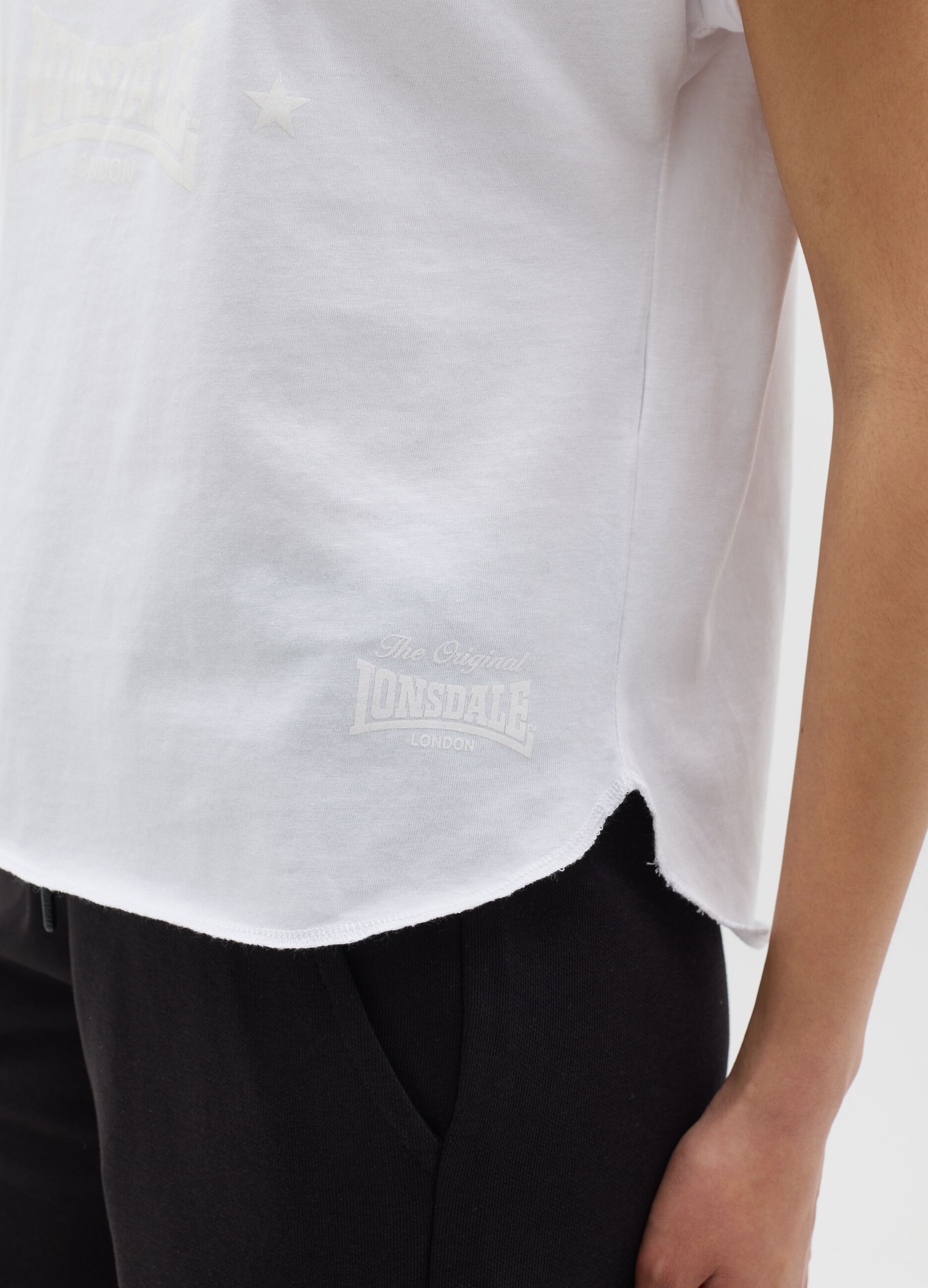 White cotton T-shirt with glitter print