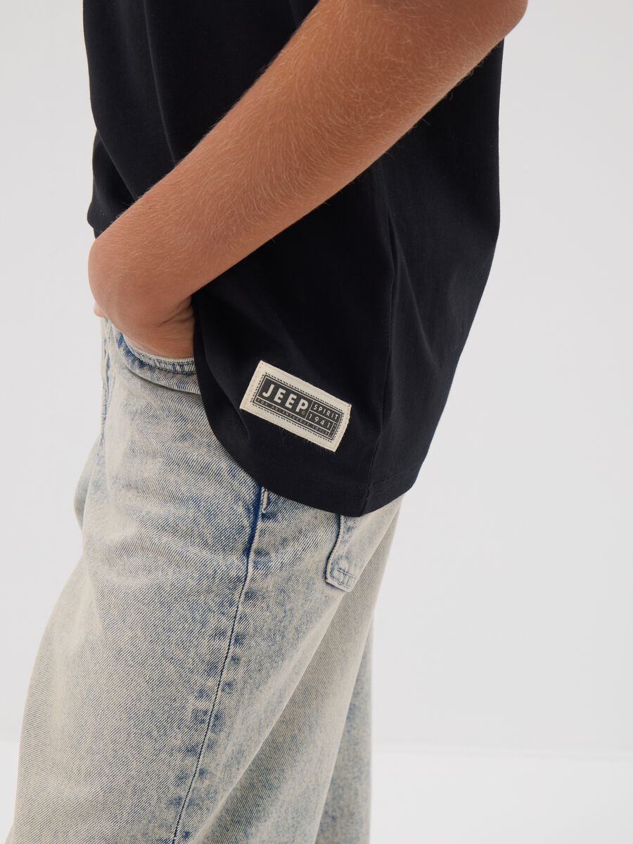 Black pure cotton short-sleeve T-shirt with Jeep slogan_2