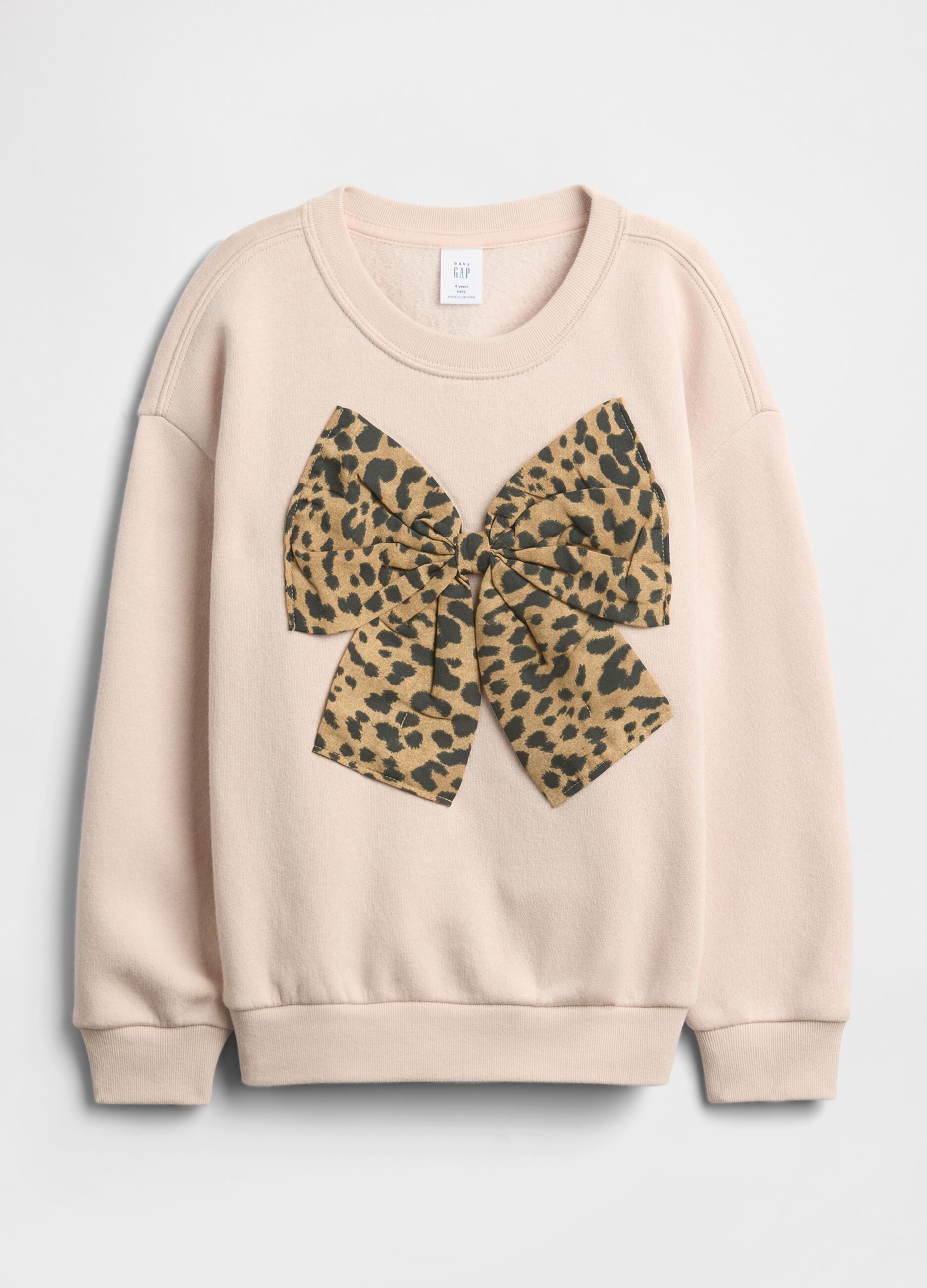 Beige Sweatshirt with Leopard Bow