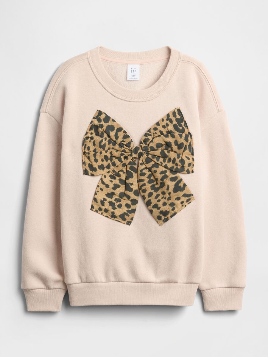 Beige Sweatshirt with Leopard Bow_0