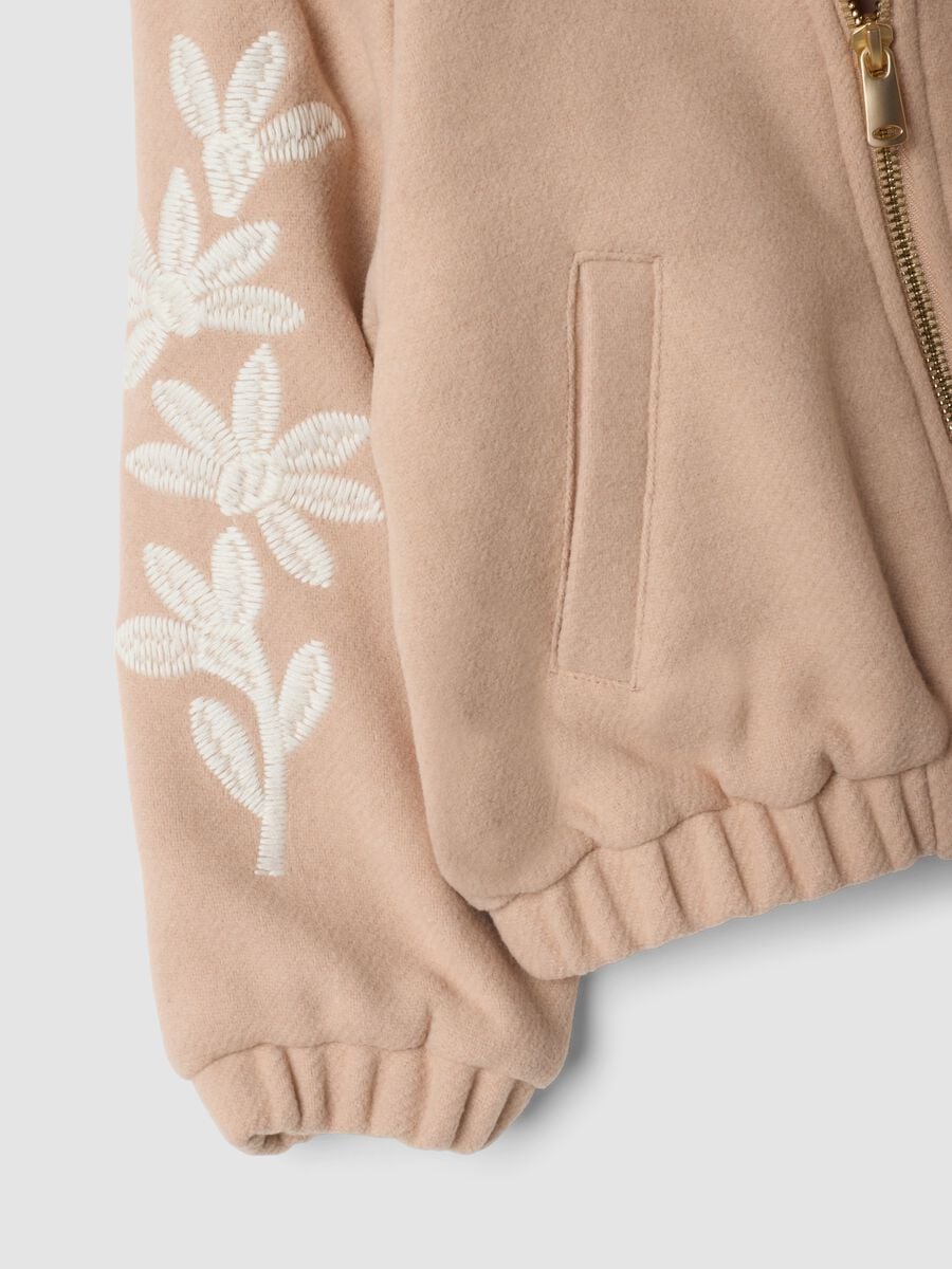 Beige wool-blend jacket with zip and floral embroidery_2