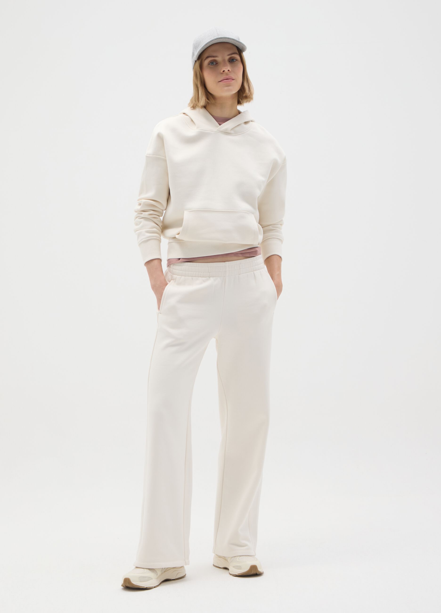White regular fit cotton blend sweatshirt