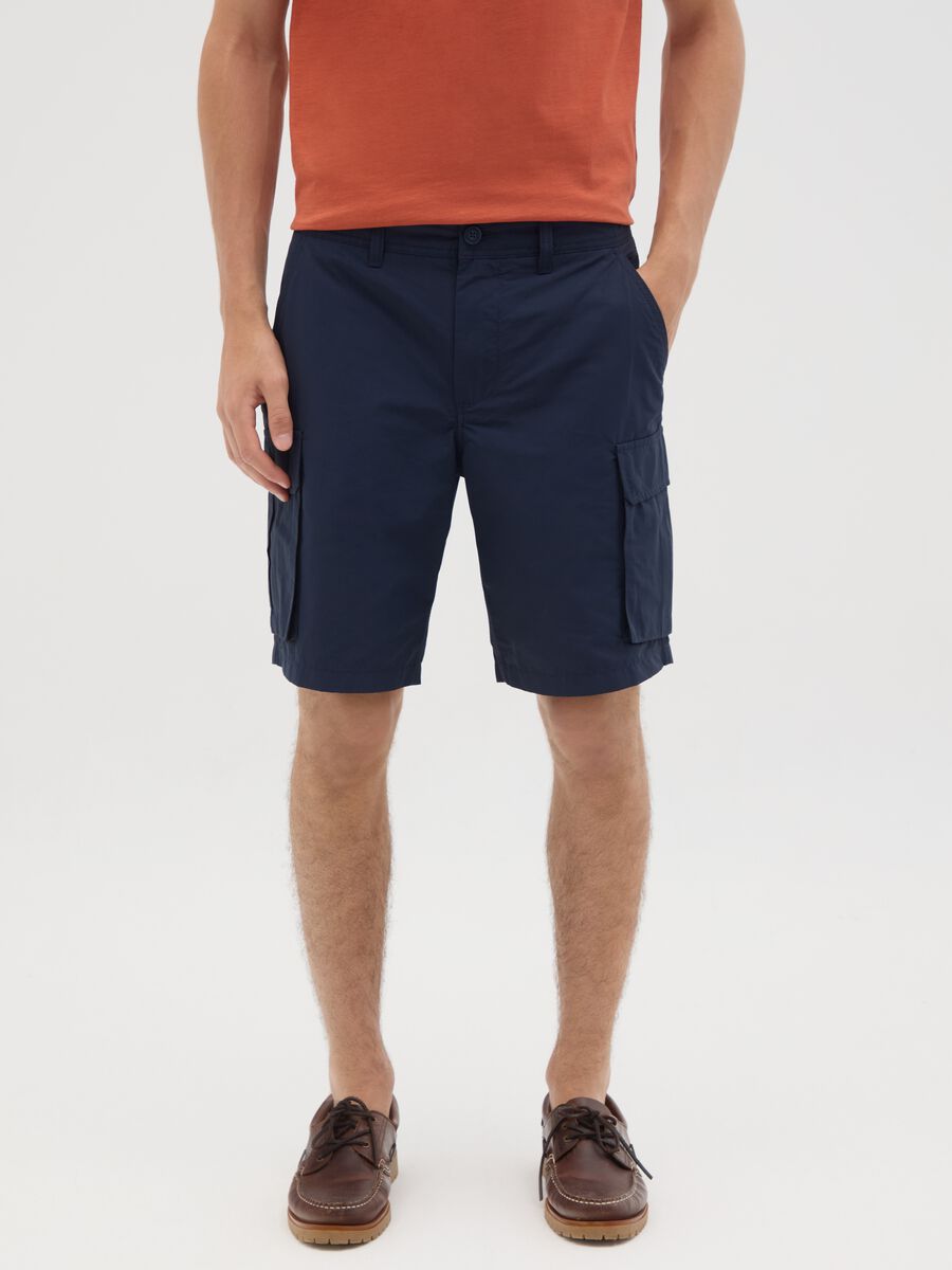 Men's blue cotton blend regular fit shorts_1