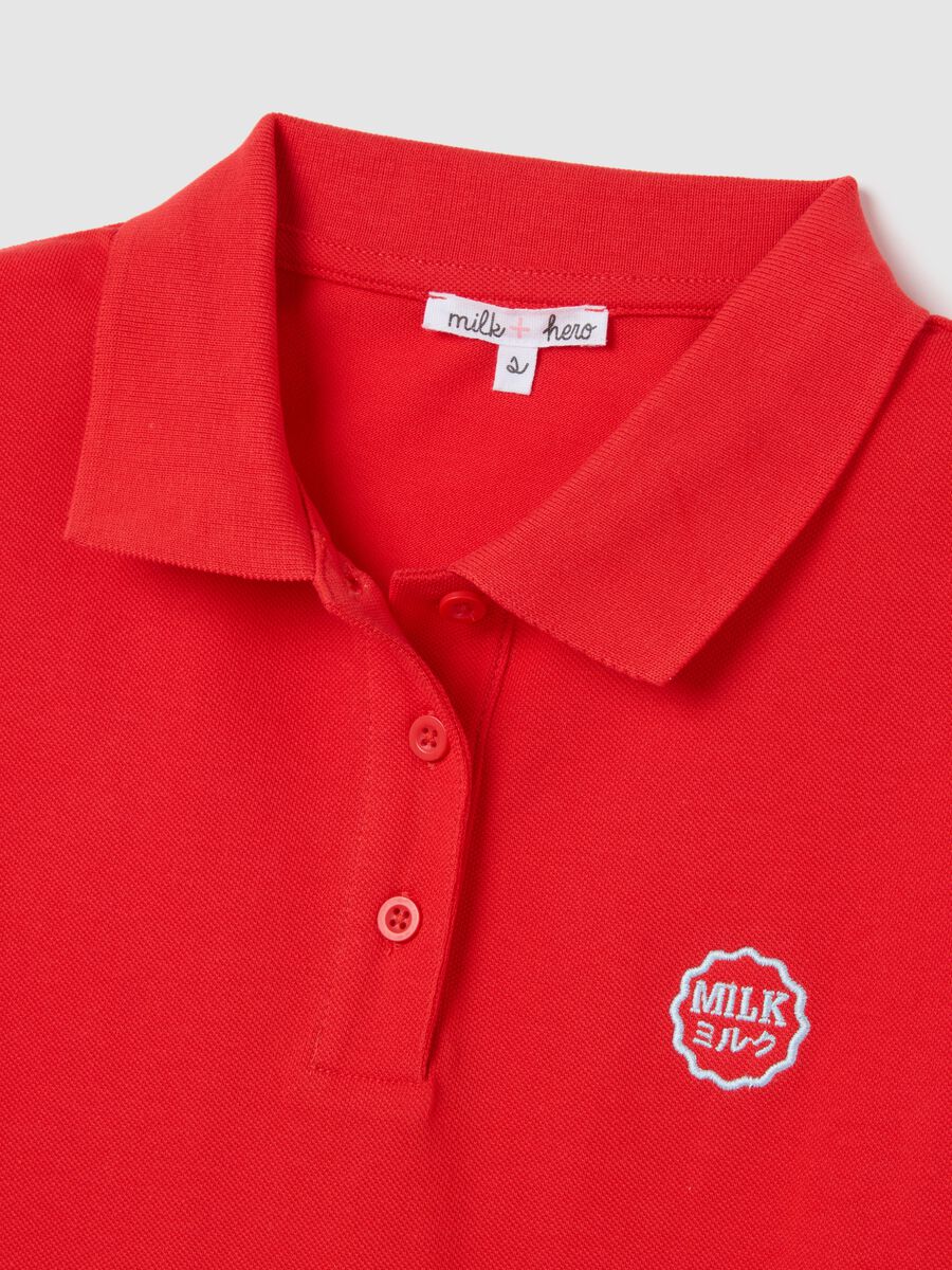 Women's red pure cotton polo with classic collar and embroidered logo in regular fit_1