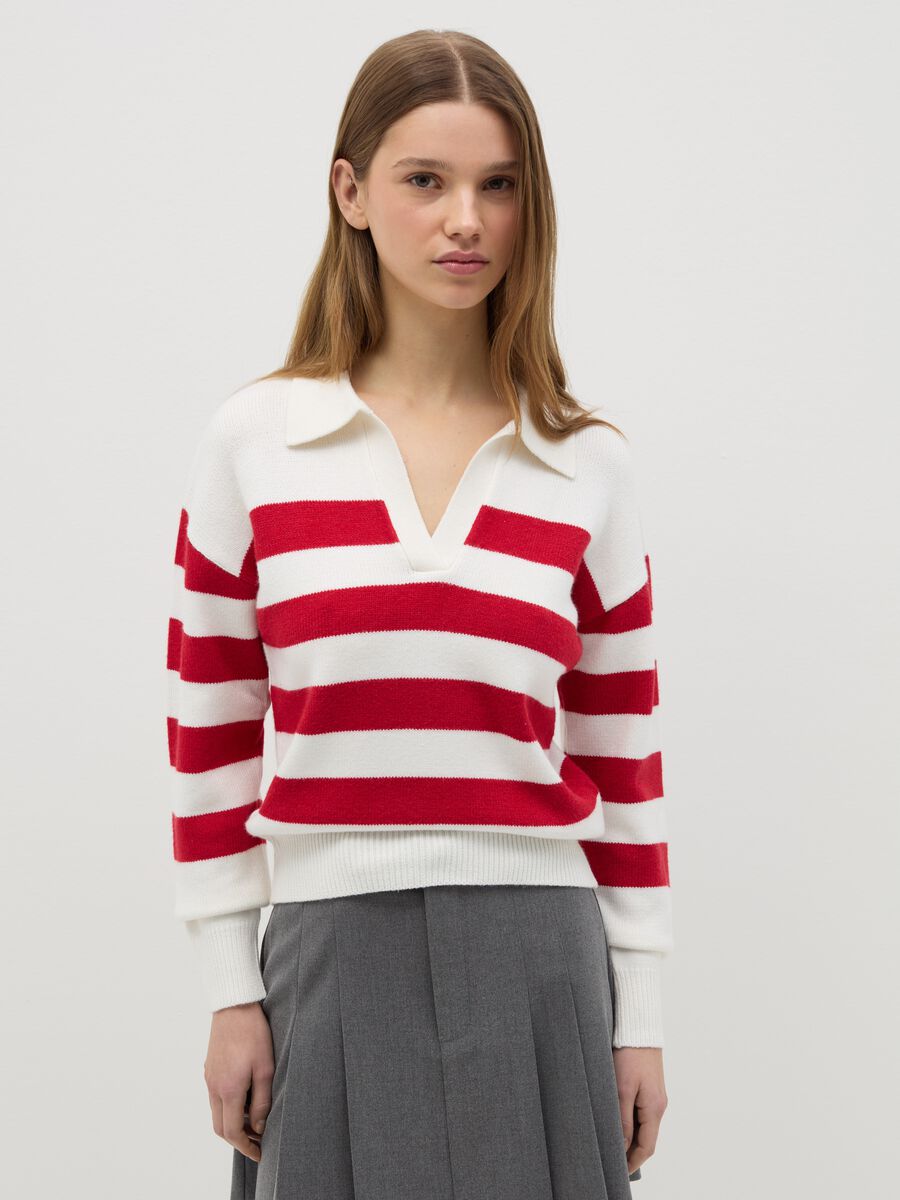 Top with red and white stripes and polo neck_0