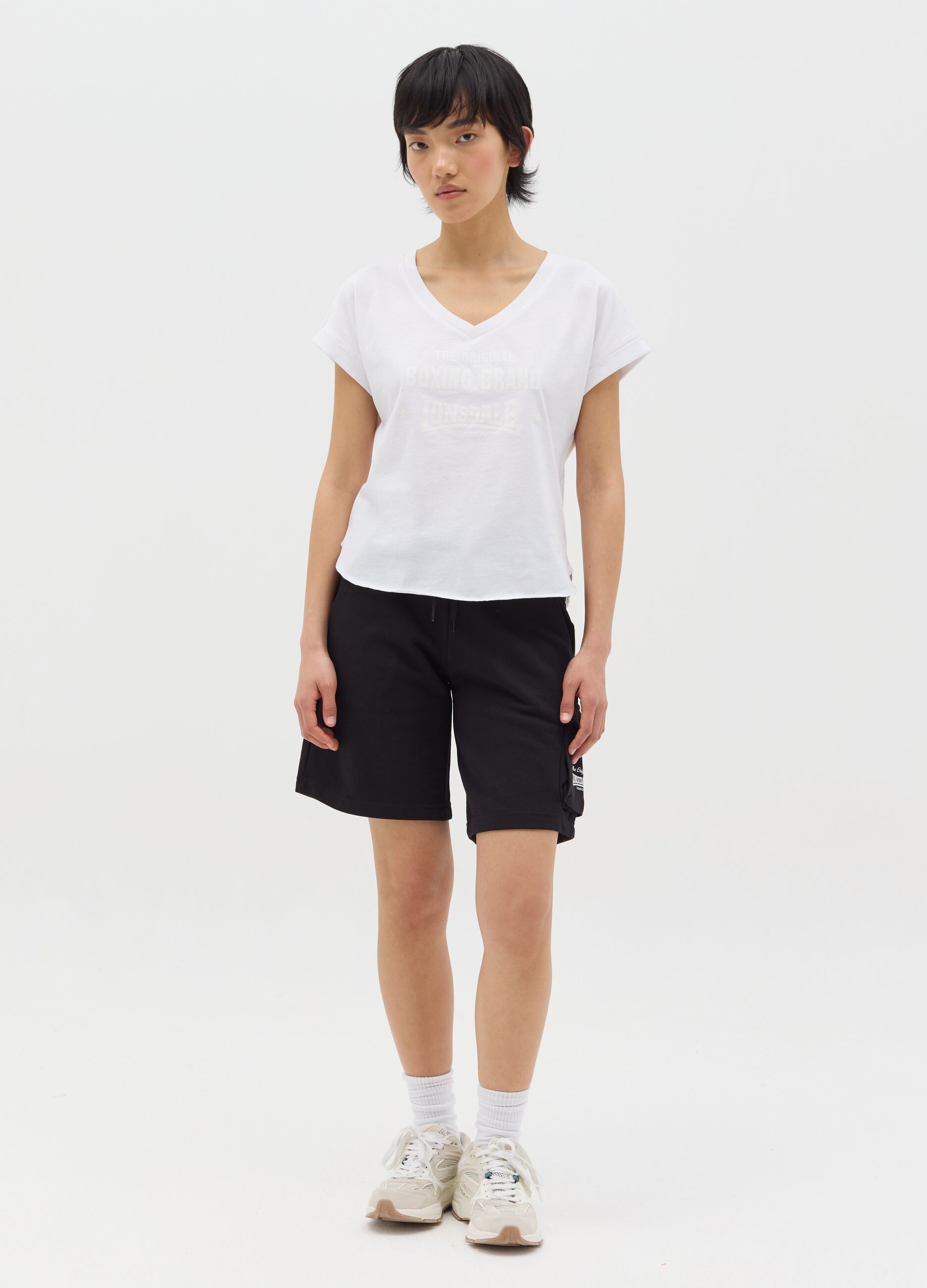 White cotton T-shirt with glitter print