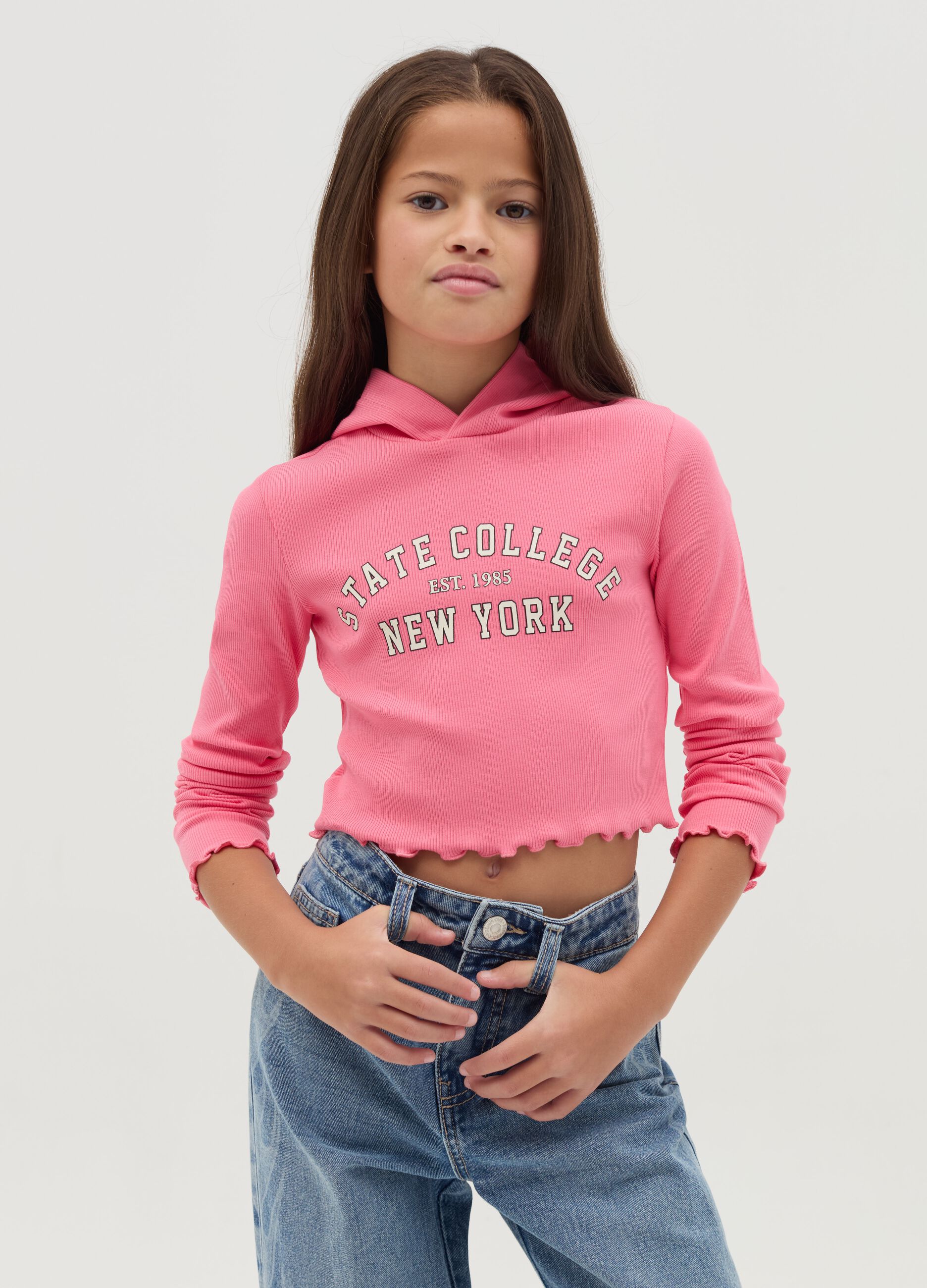 Ribbed T-shirt with hood