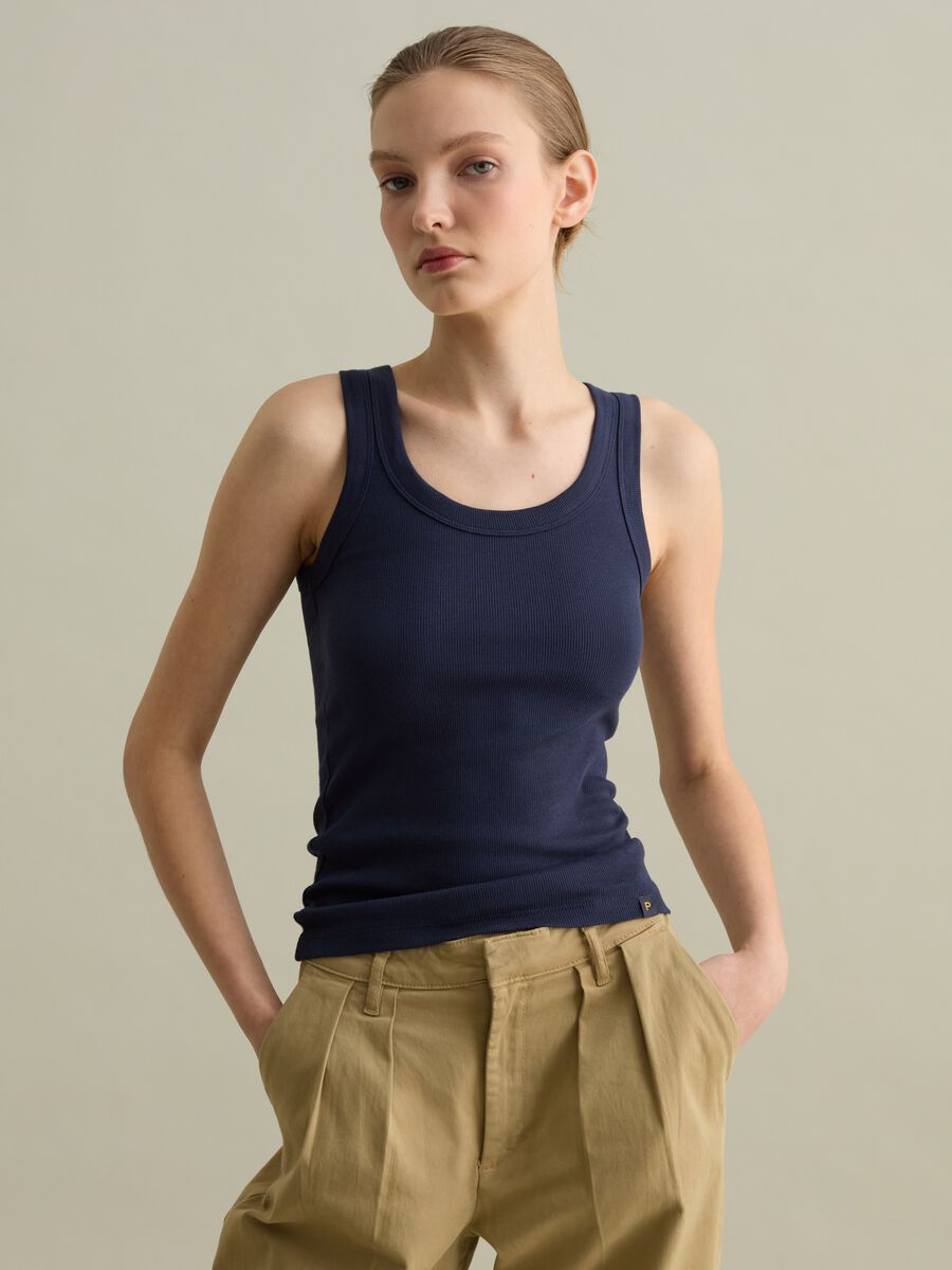 Dark blue ribbed tank top_0