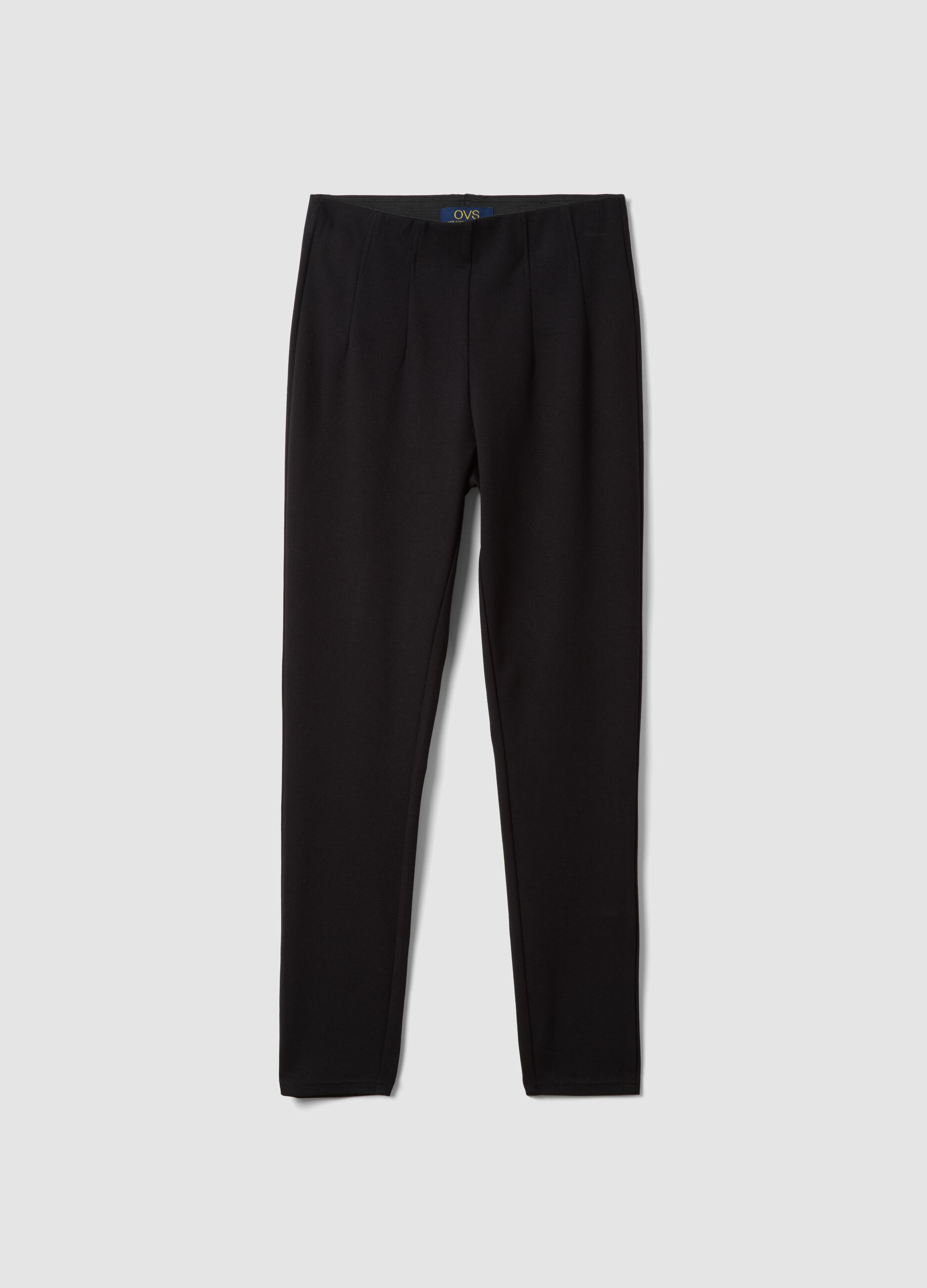Leggings neri in punto Milano di viscosa elasticizzata slim fit