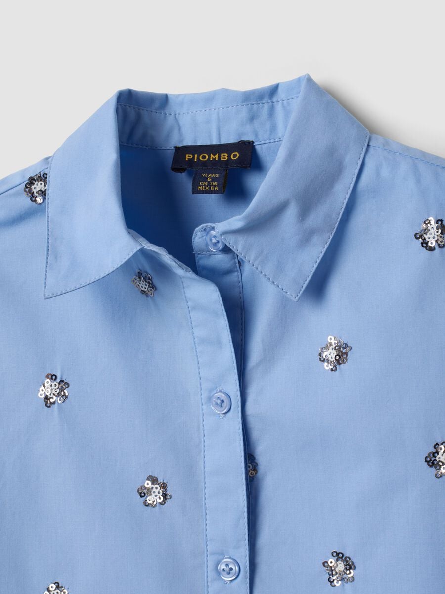 Light blue oversized pure cotton shirt with floral sequins_4