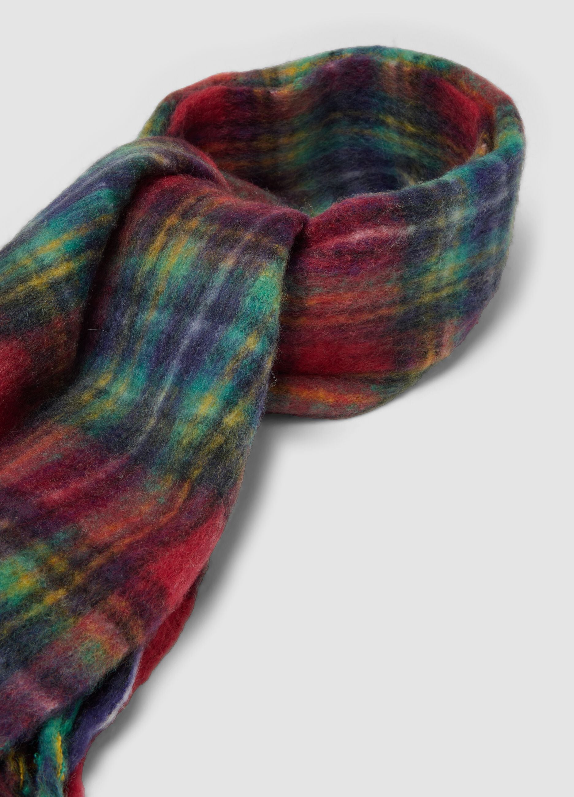 Multicolour checked wool-blend scarf