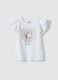 Girls' white stretch cotton T-shirt with frills and print_0