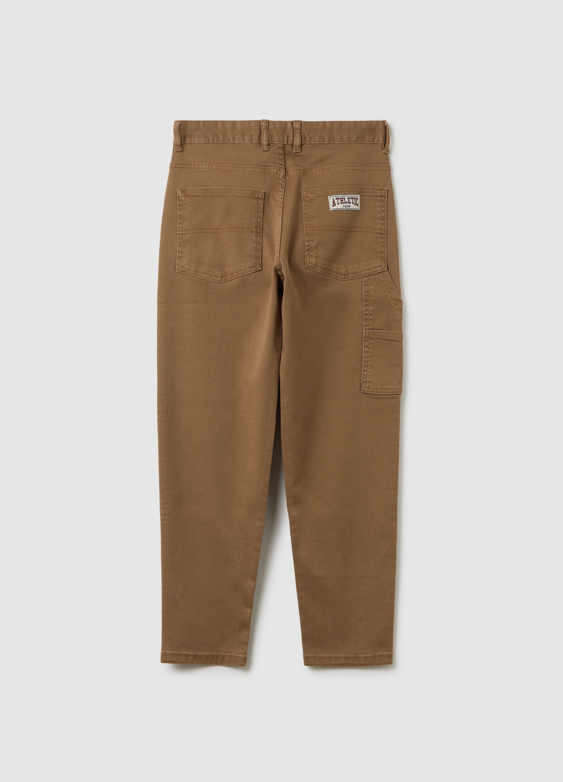 Boys' brown stretch cotton relaxed fit trousers