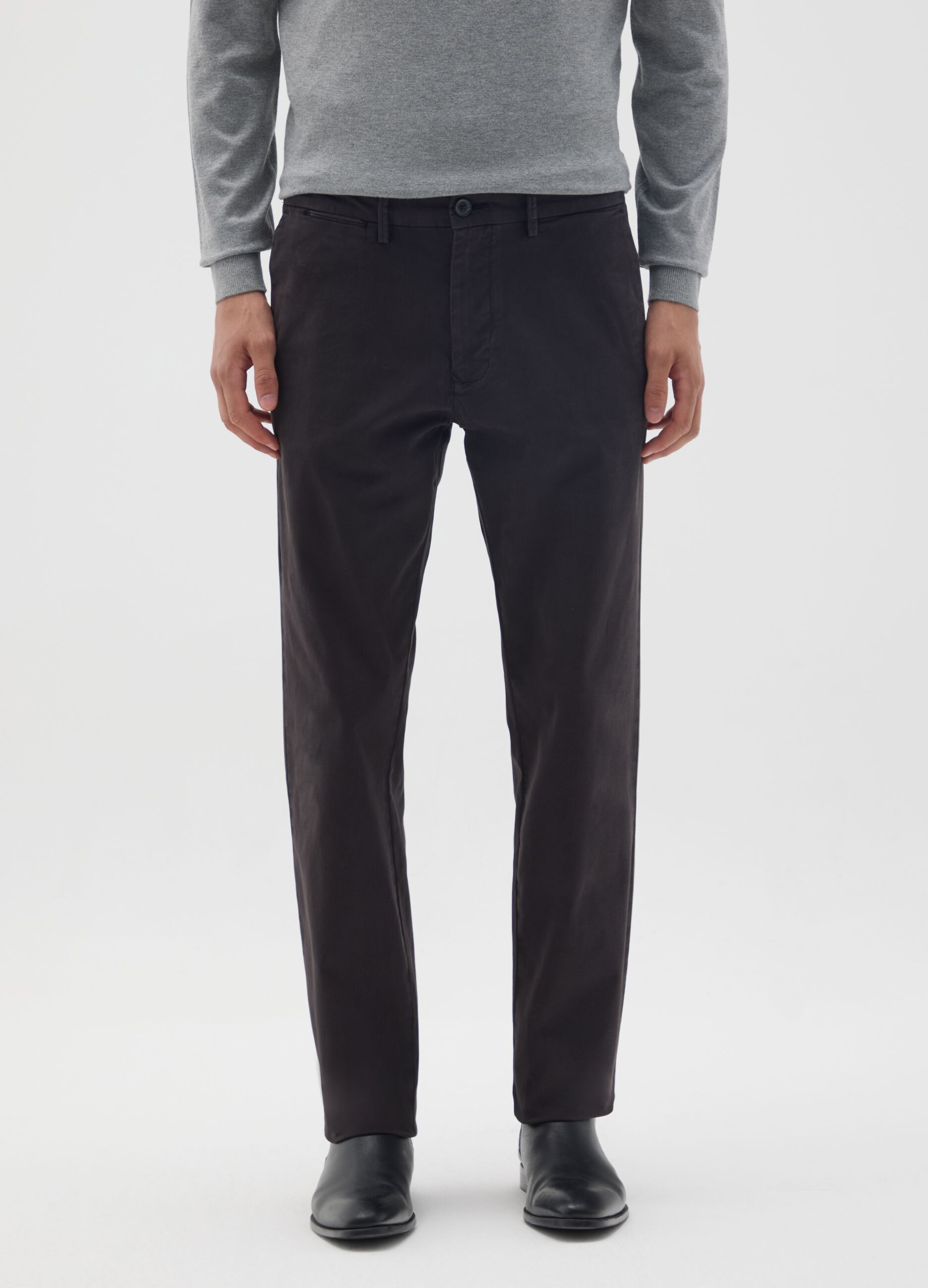 Black Slim Fit Stretch Cotton Trousers
