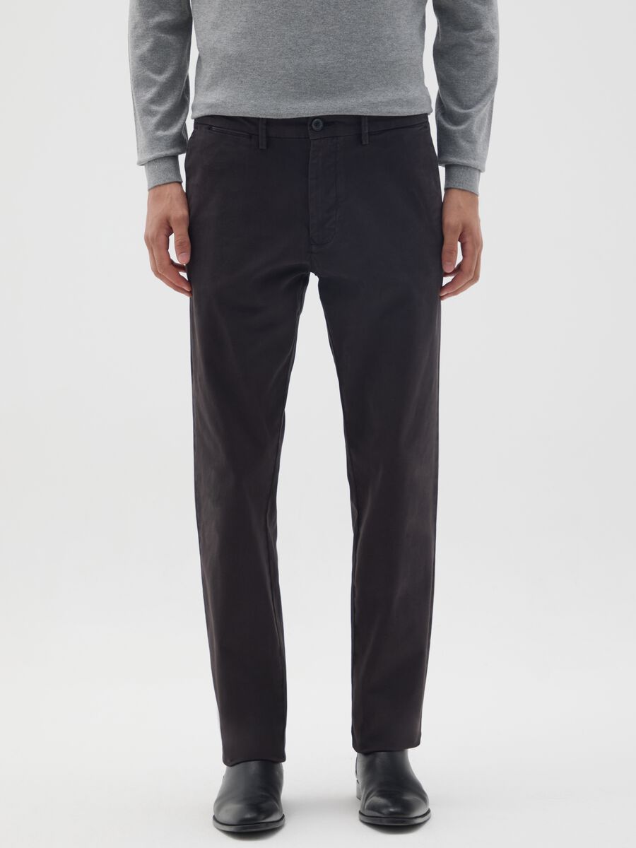 Black Slim Fit Stretch Cotton Trousers_1