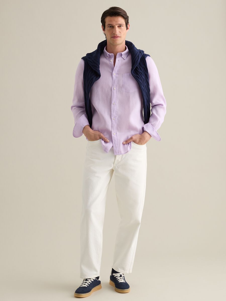 Purple Regular Linen Shirt Piombo_1