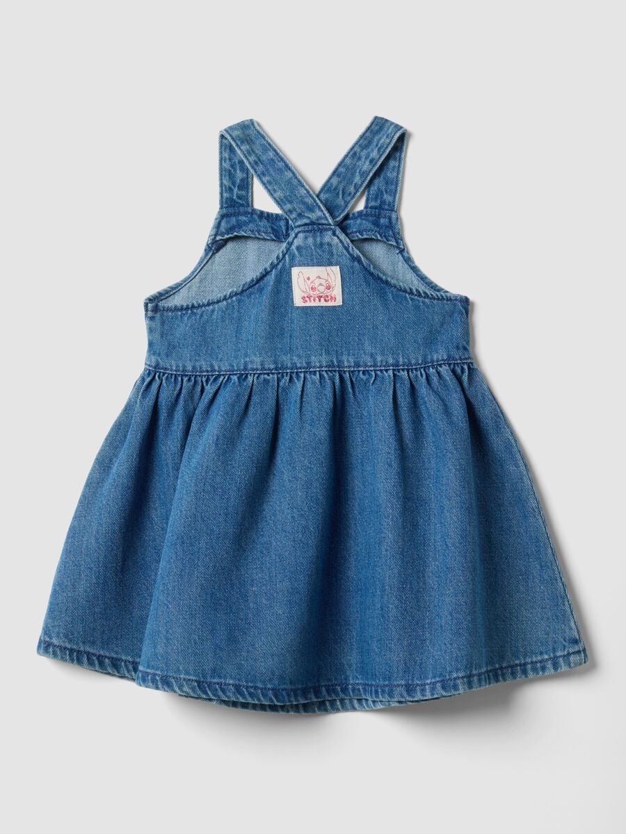 Abito denim blu in misto cotone e viscosa con stampa Lilo & Stitch per bimba_1