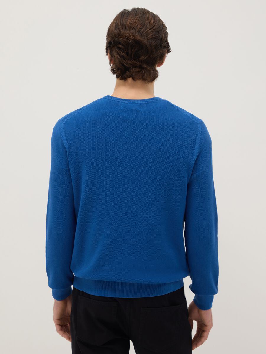 Blue Crew Neck Sweater in Pure Cotton Regular Fit_2