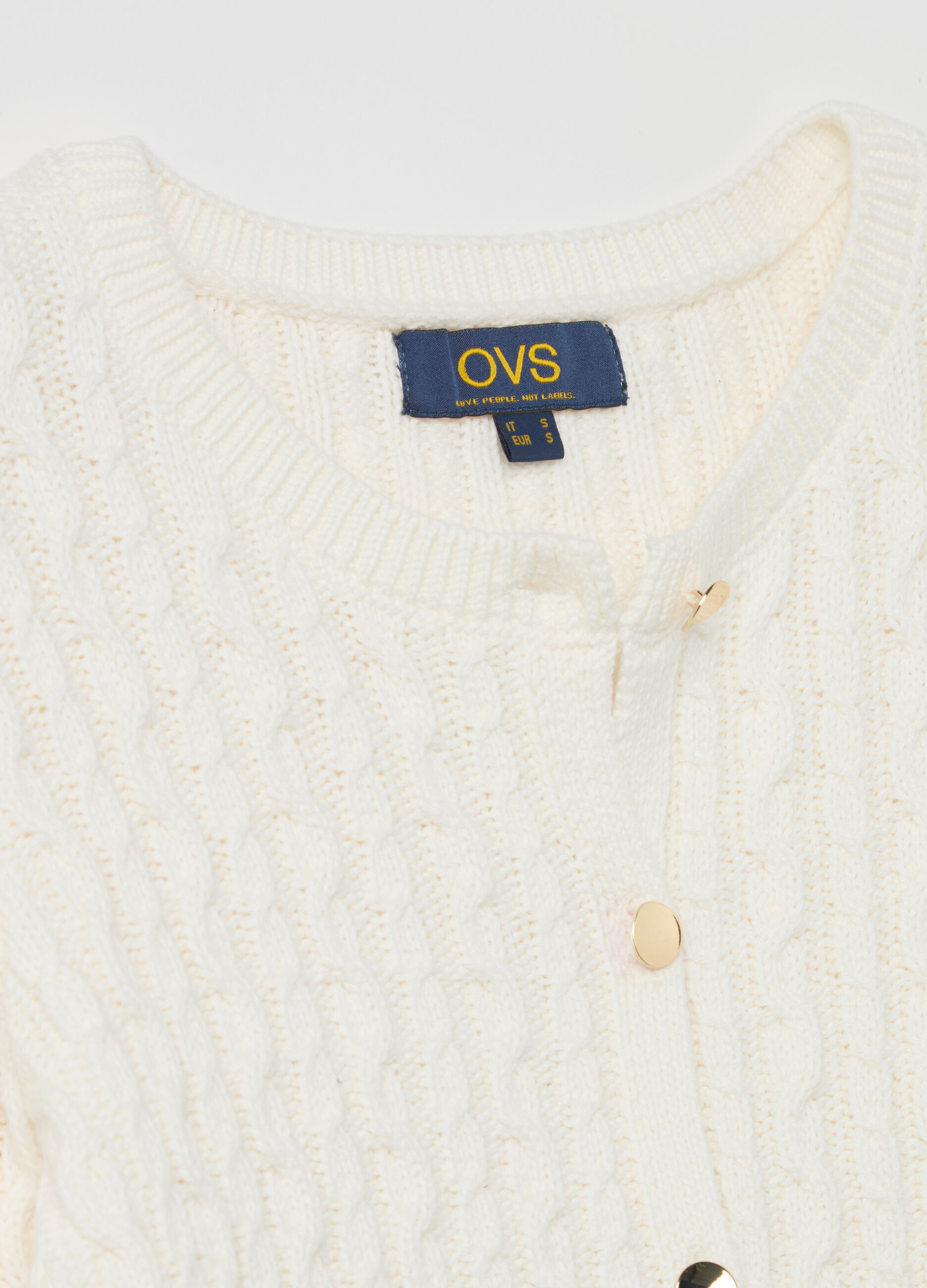 Cable-knit cardigan with golden buttons