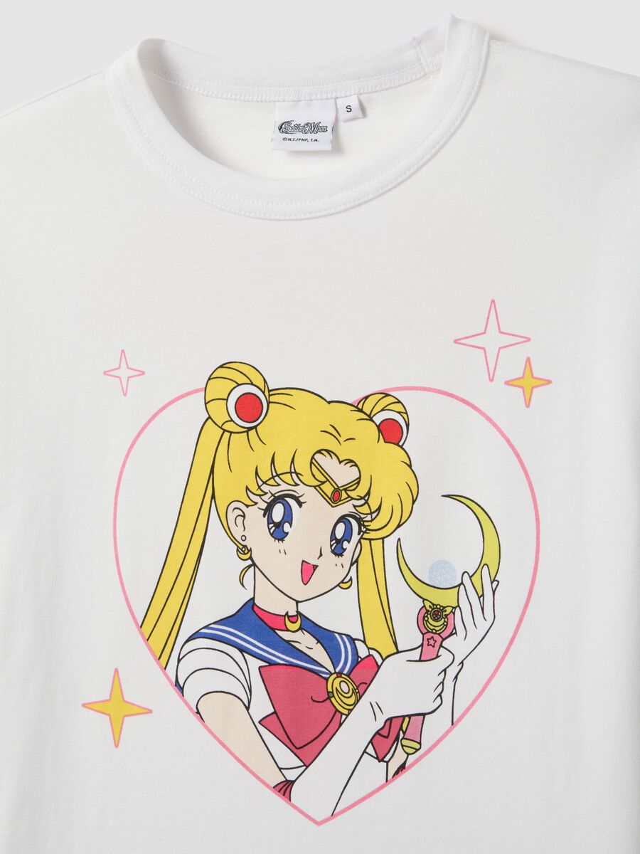 White pure cotton regular fit T-shirt with Sailor Moon print_5