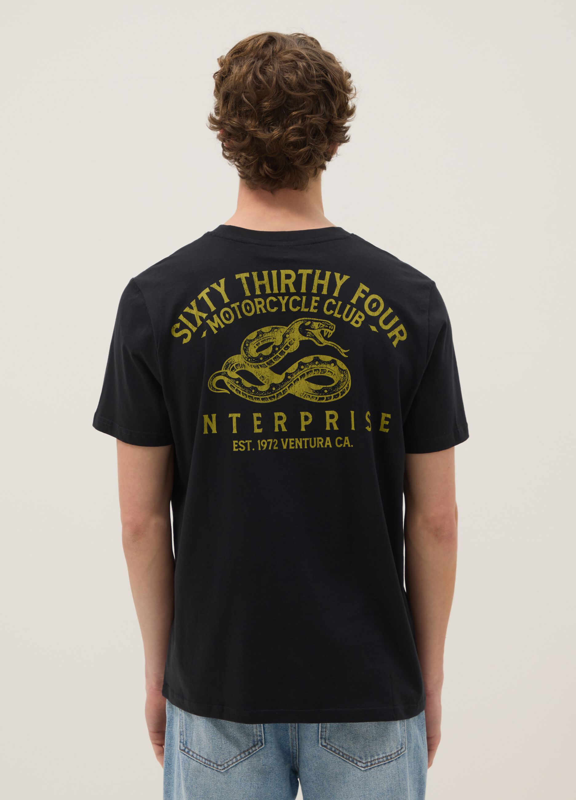 Black printed T-shirt in pure cotton, regular fit