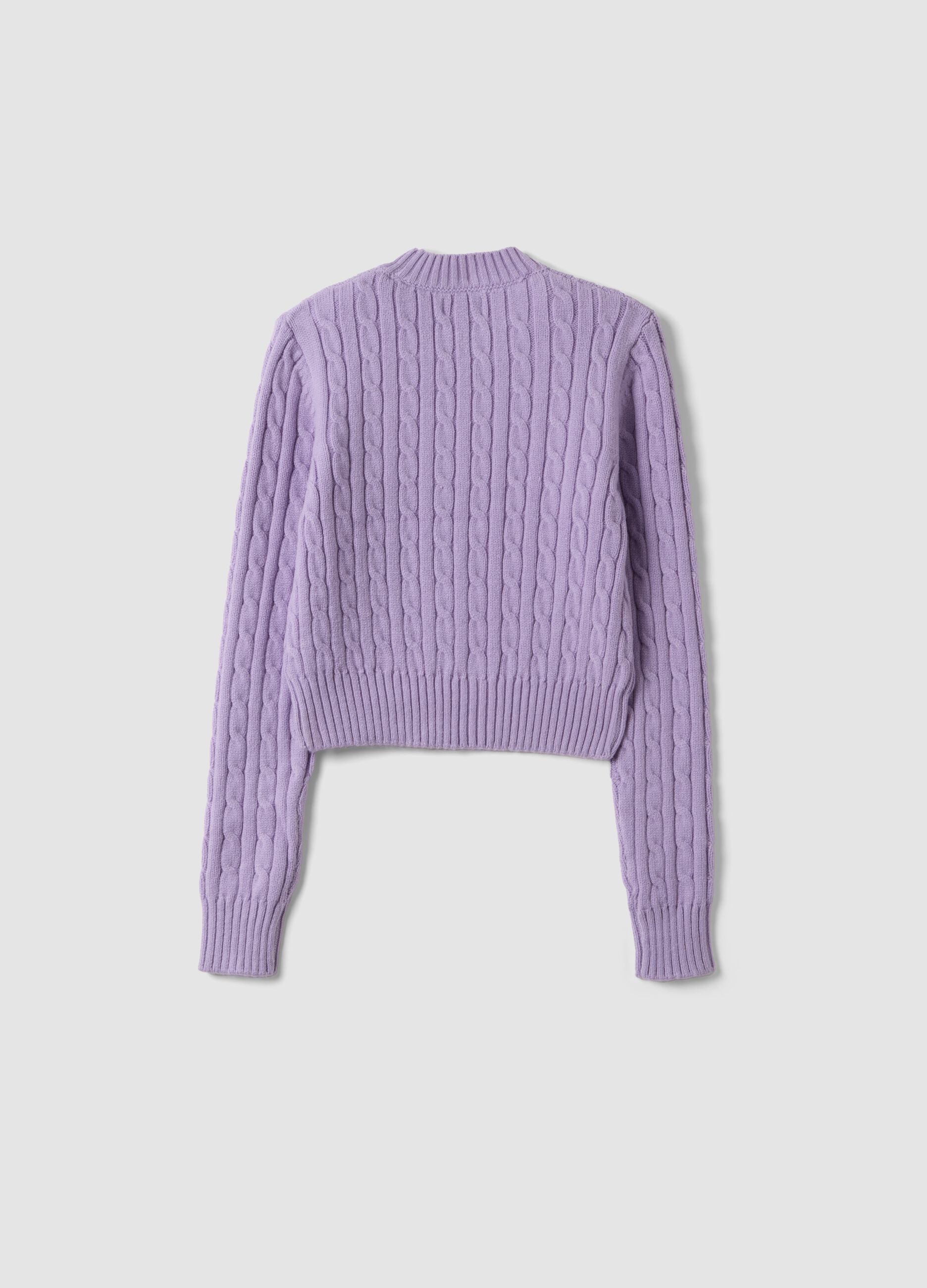 Purple cable-knit crew-neck jumper, regular fit