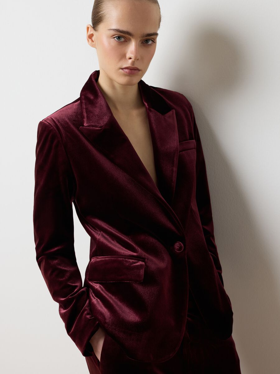 Red Velvet Slim Fit Blazer_0