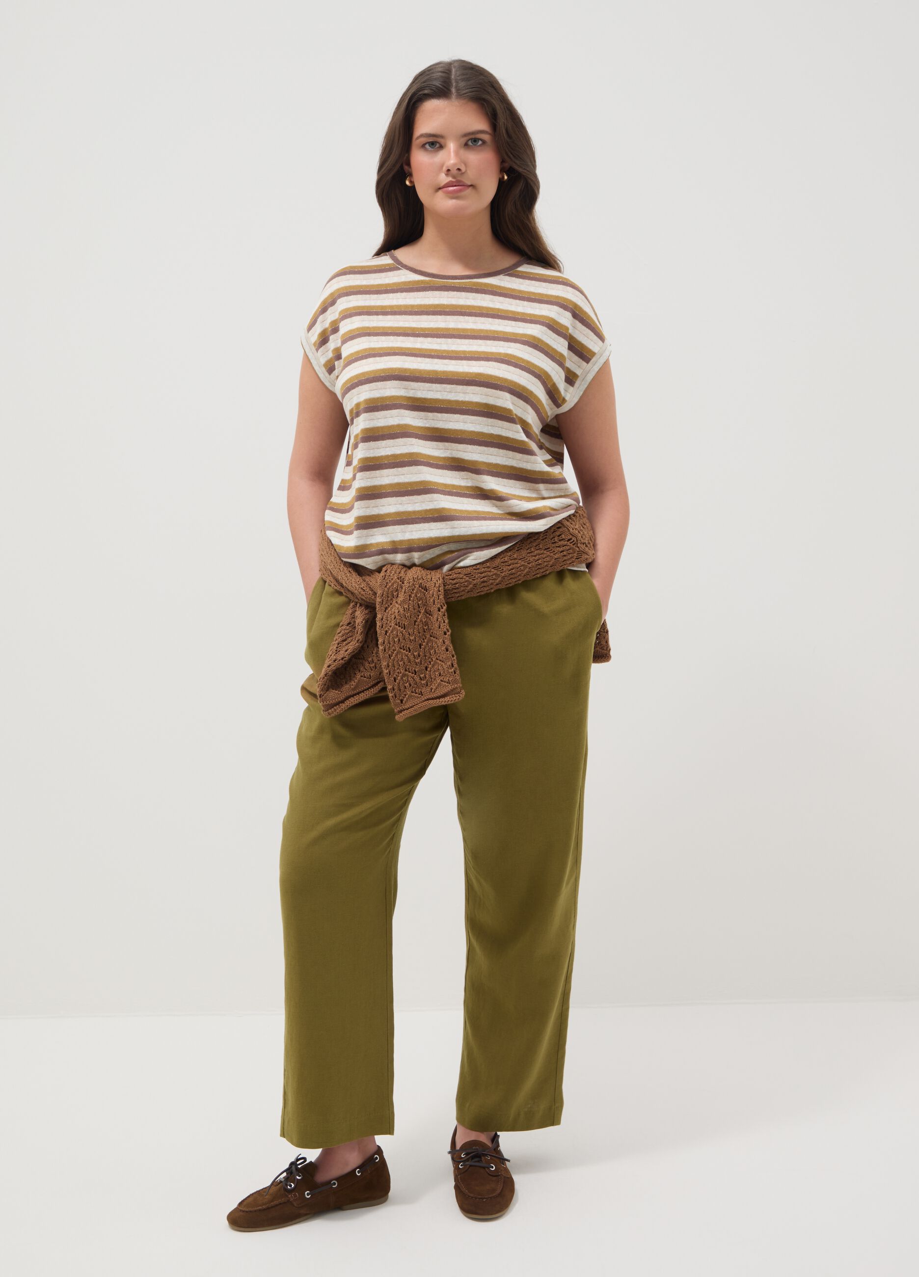 Regular-fit multicolour striped viscose-blend T-shirt