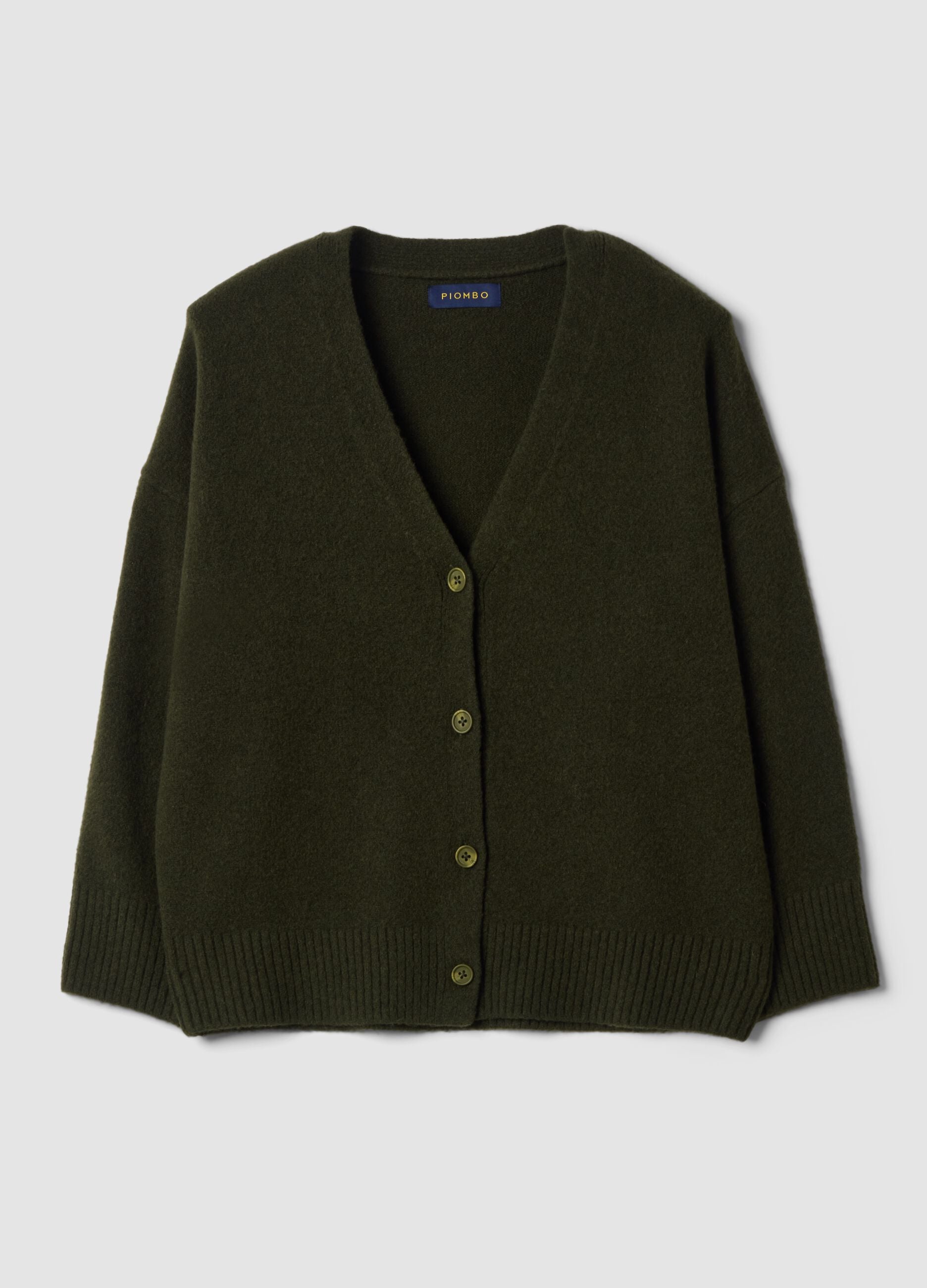 Cardigan verde in lana elasticizzata Scollo profondo a V