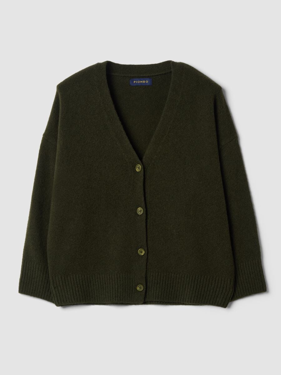 Cardigan verde in lana elasticizzata Scollo profondo a V_0
