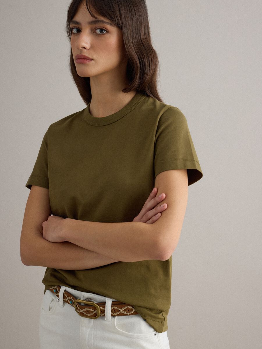 T-shirt girocollo in puro cotone verde regular fit_0