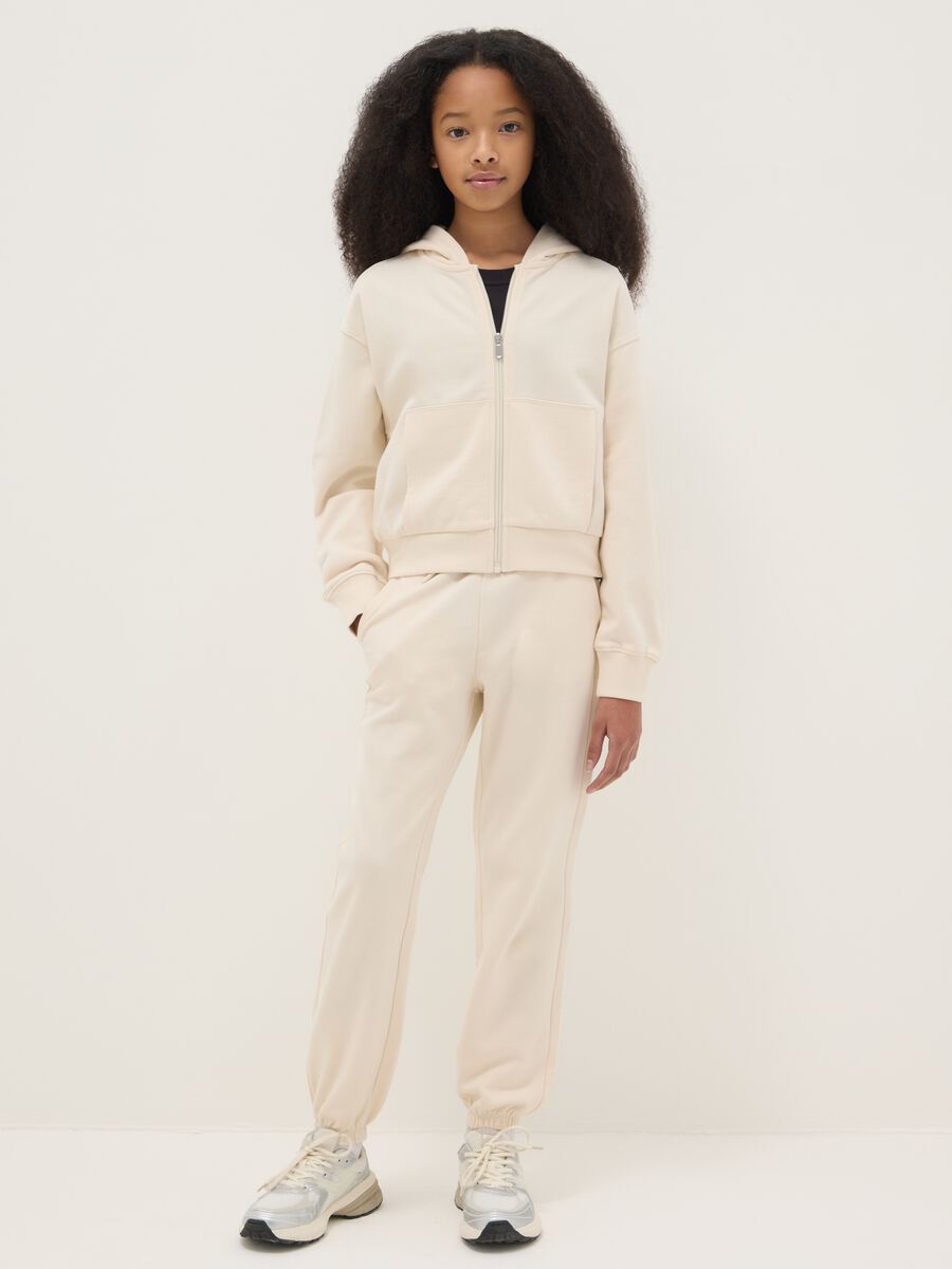 Girls' beige pure cotton trousers, regular fit_0