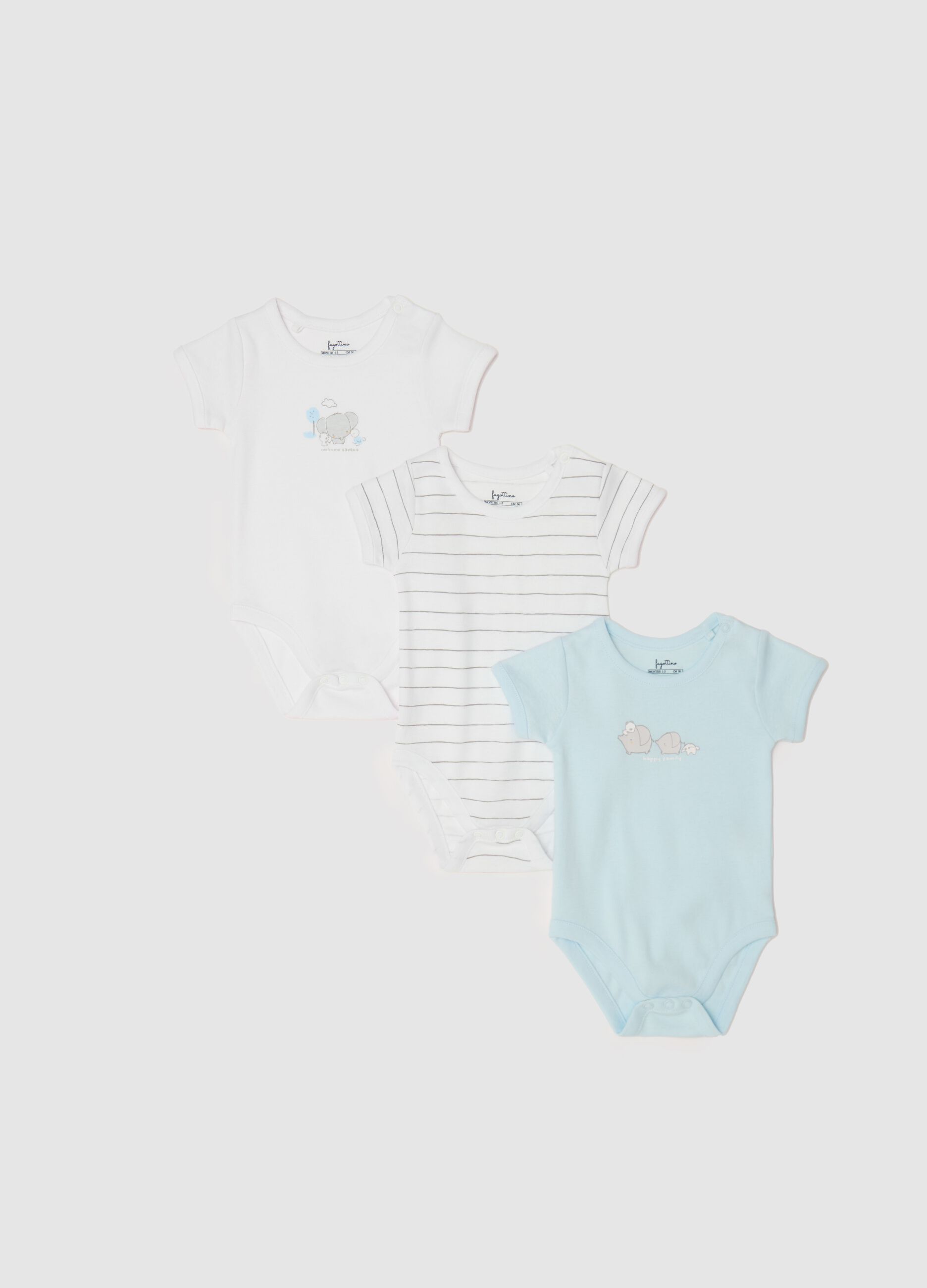 Three-pack bodysuits in organic cotton with print