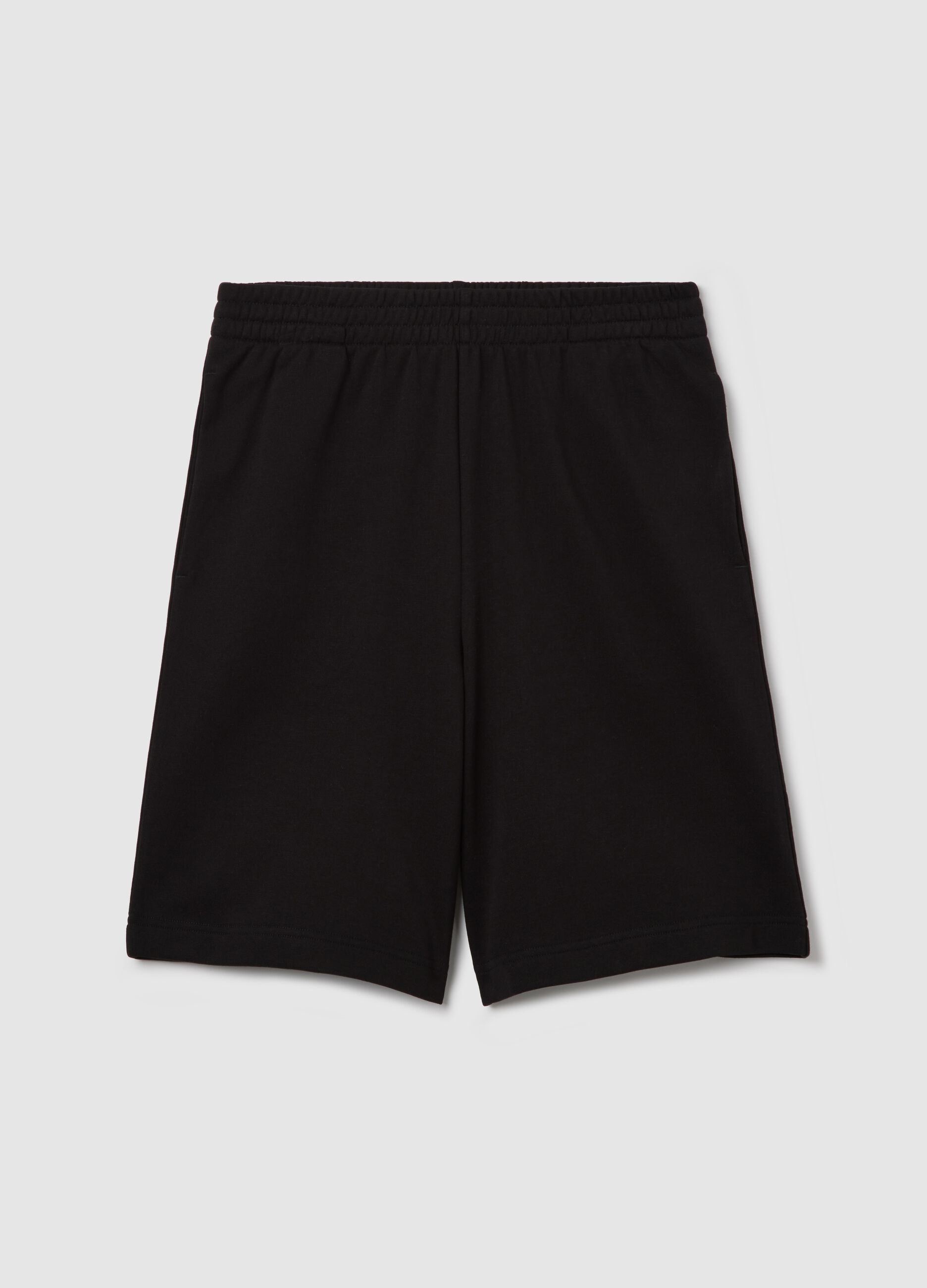 Black Bermuda shorts in French terry with elasticated waist