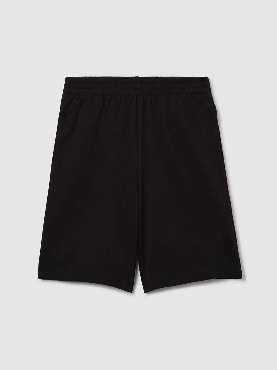 Black Bermuda shorts in French terry with elasticated waist_4