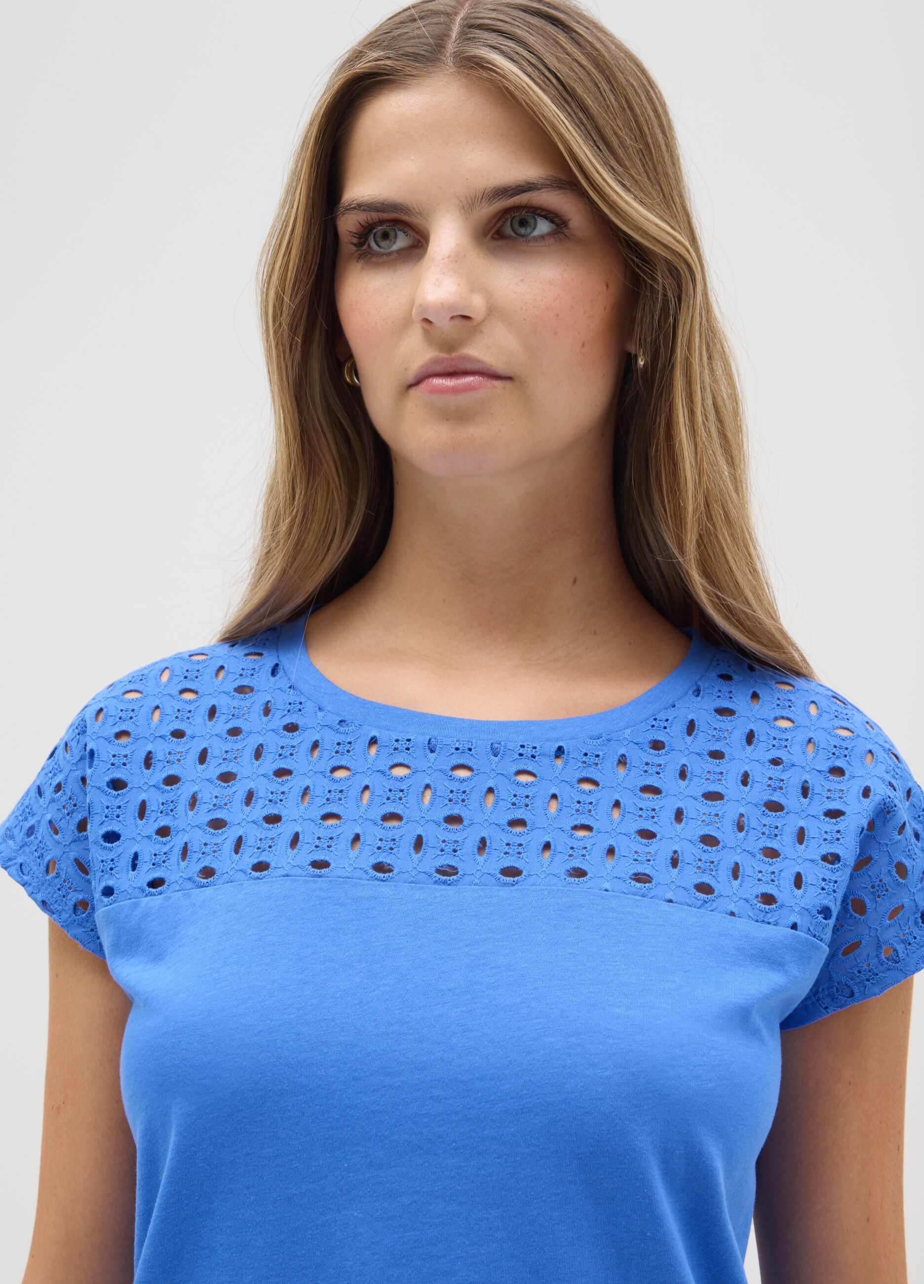 Women's regular fit pure cotton blue T-shirt