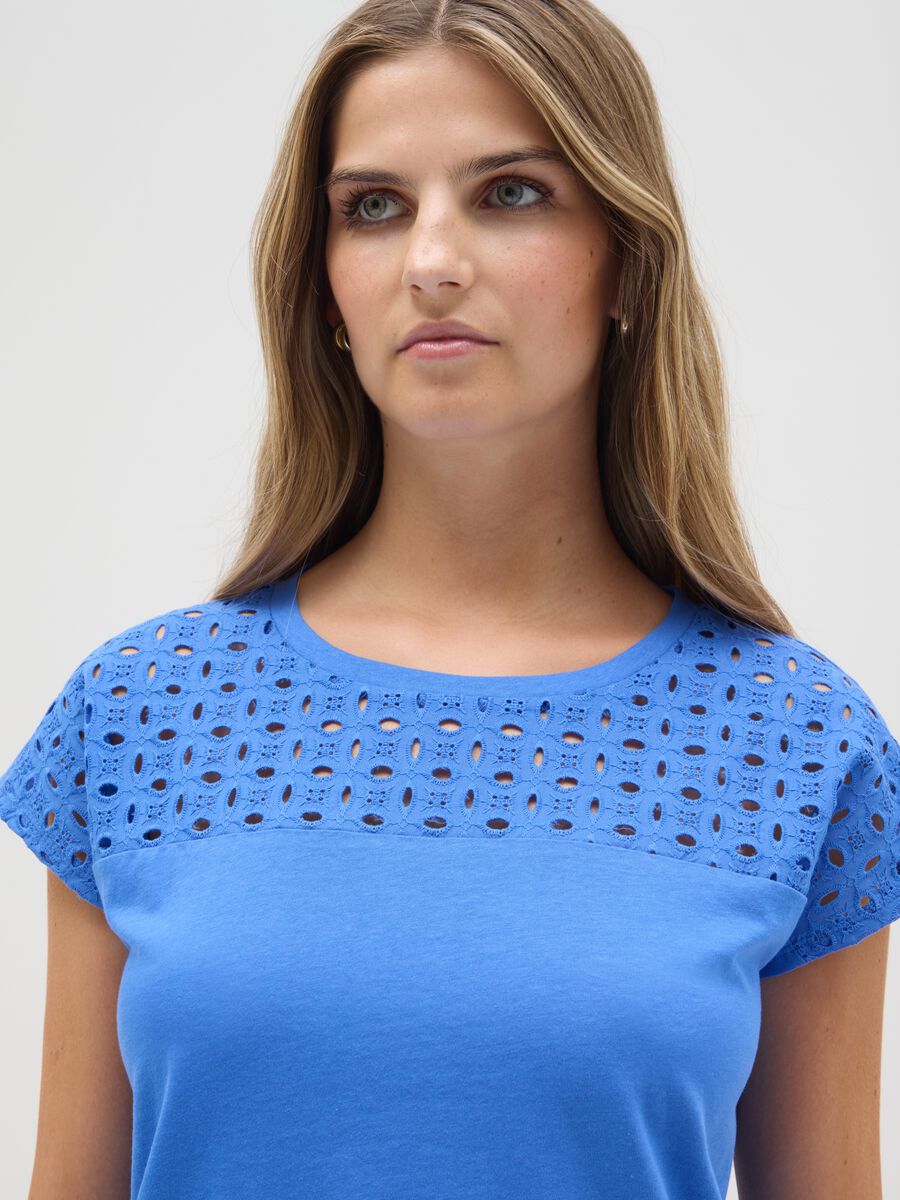Women's regular fit pure cotton blue T-shirt_3