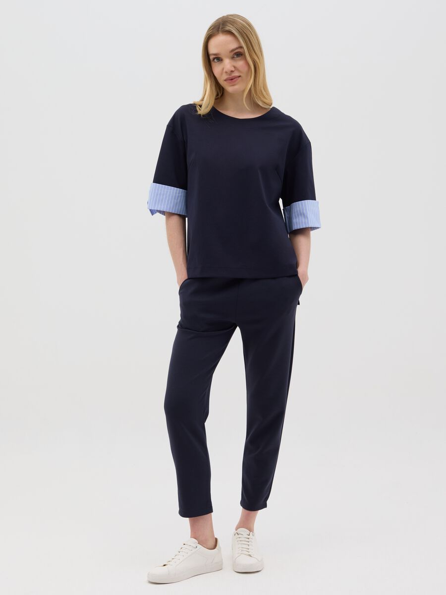 Blue Blouse with Contrast Sleeves Hybrid_1