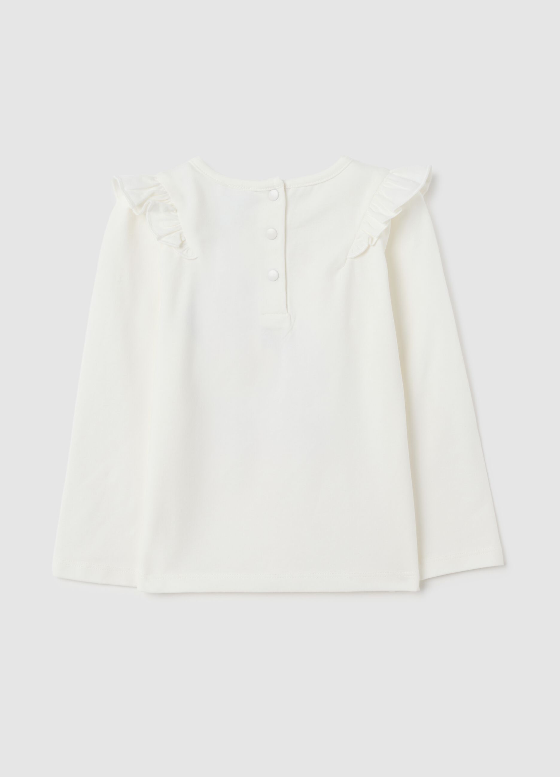 Maglietta da bambina in cotone bianca regular fit con volant