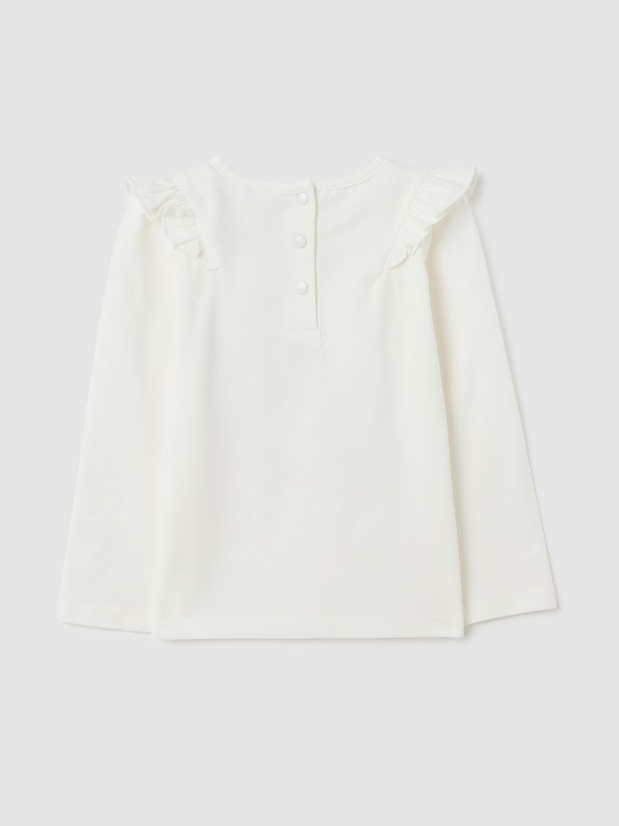 Maglietta da bambina in cotone bianca regular fit con volant_1