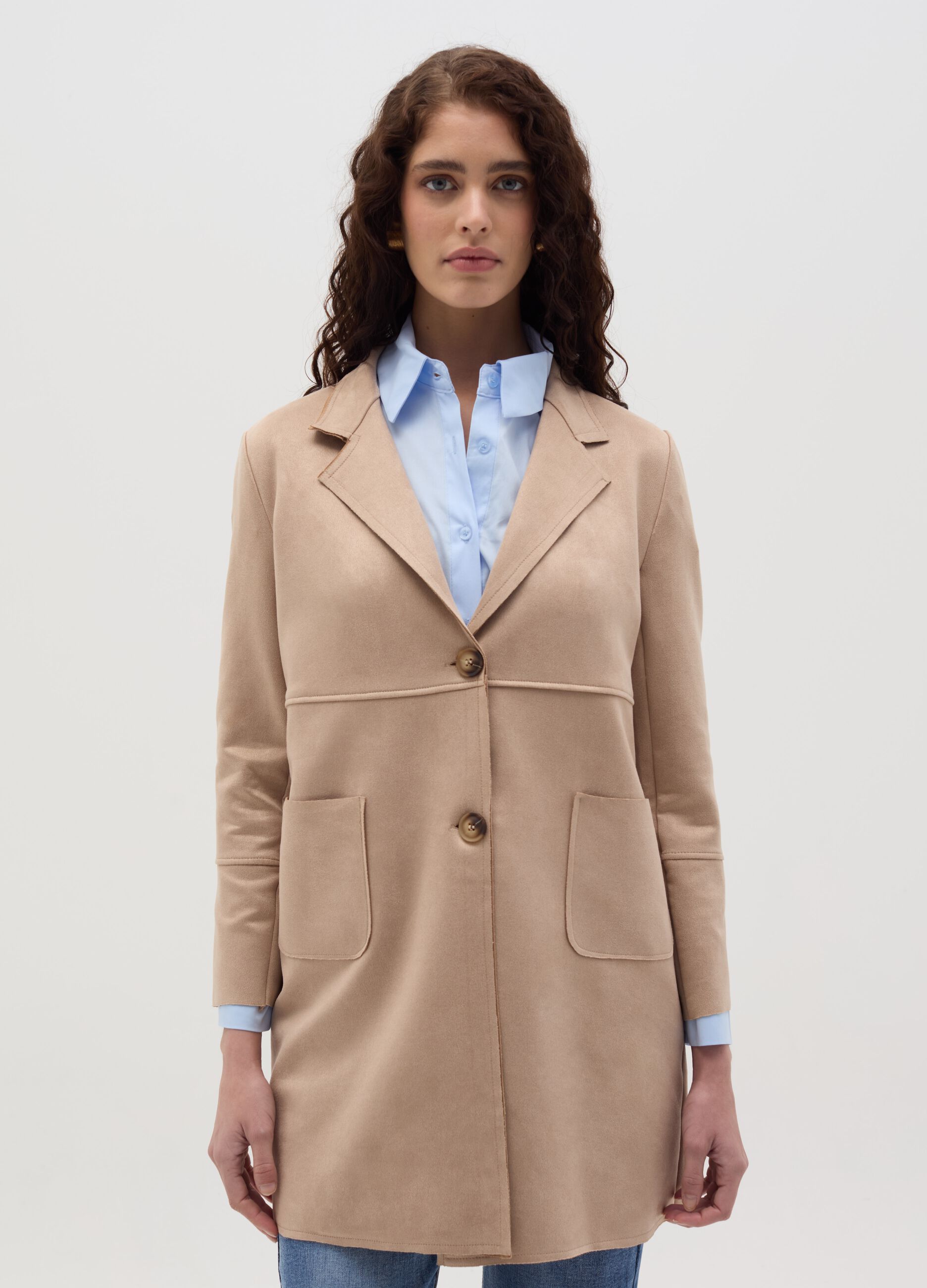 Long suede jacket with buttons