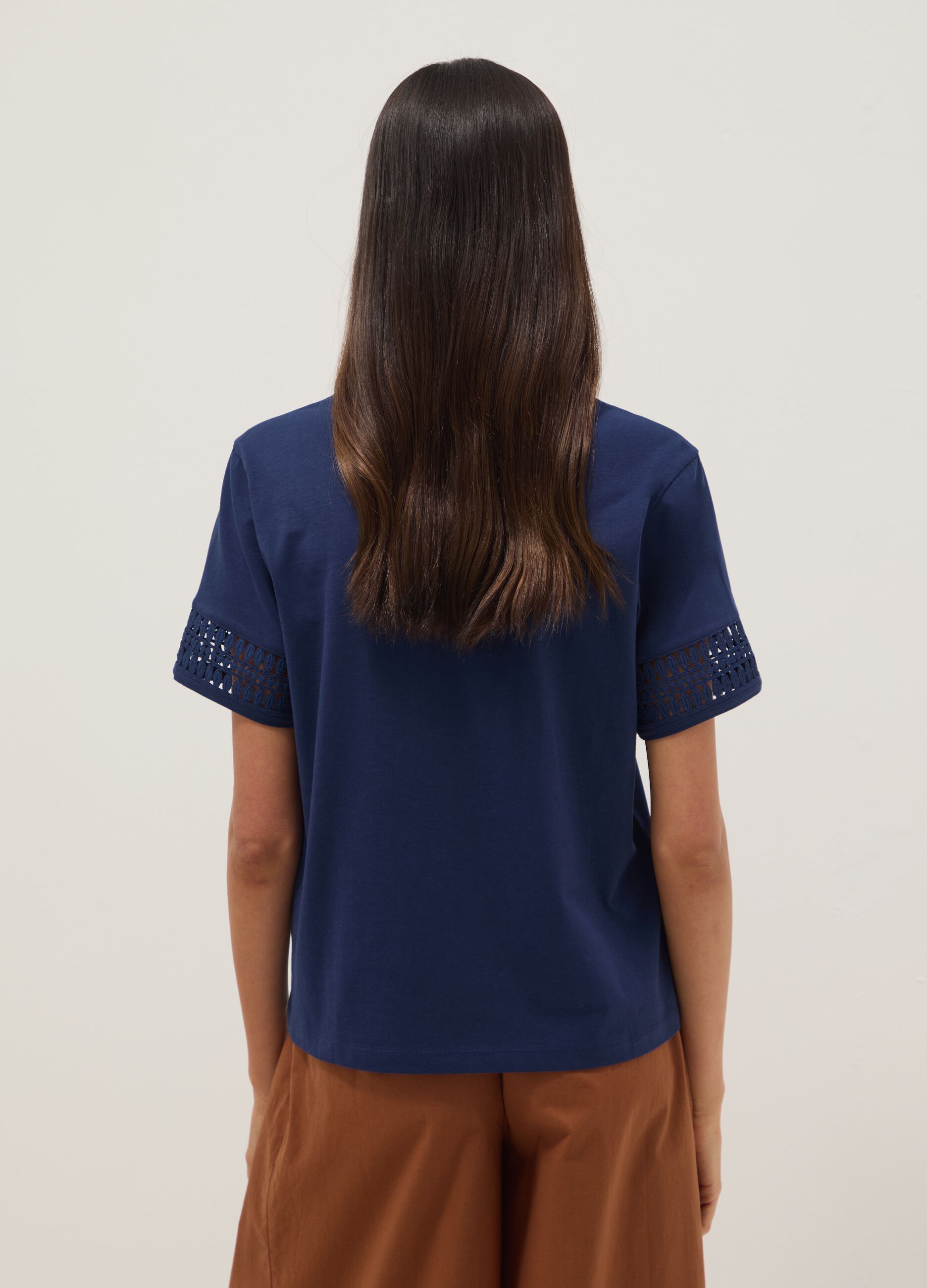 Blue short-sleeved pure cotton T-shirt