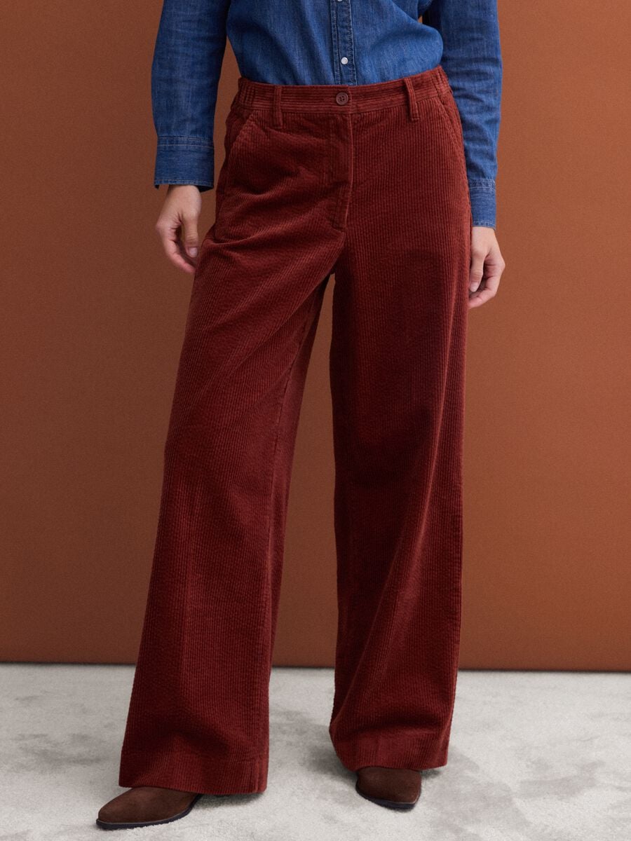Orange pure cotton regular-fit ribbed trousers_1