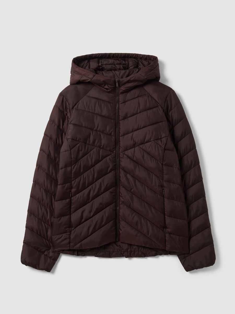 Brown Ultralight Quilted Jacket with Hood and Zip_4