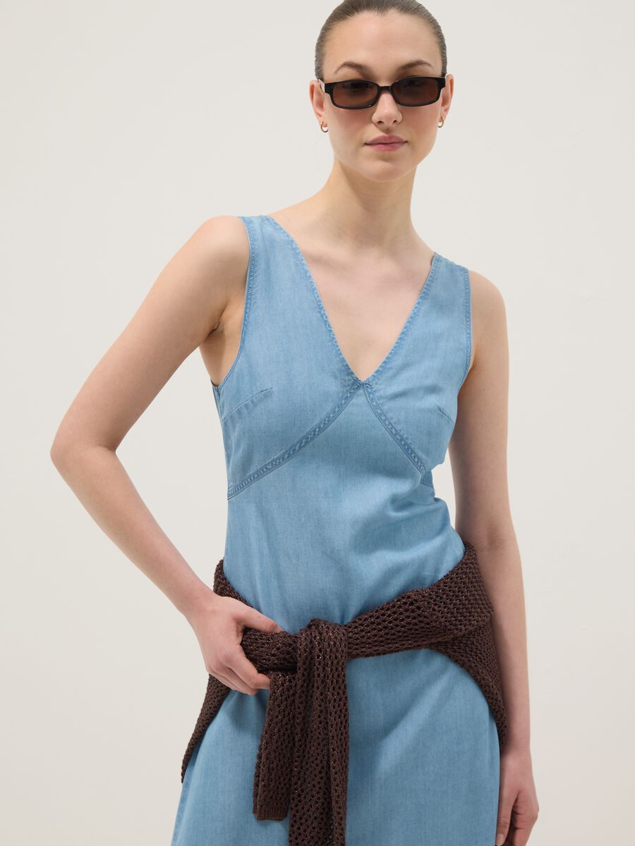 Abito midi denim azzurro in puro lyocell senza maniche_3