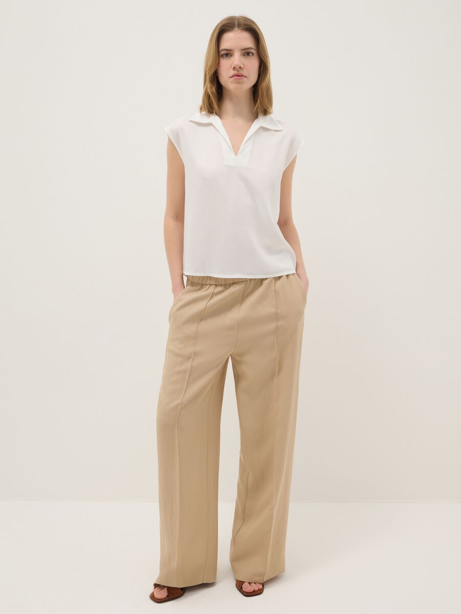 Beige wide leg jogger trousers in Lyocell and viscose blend_1