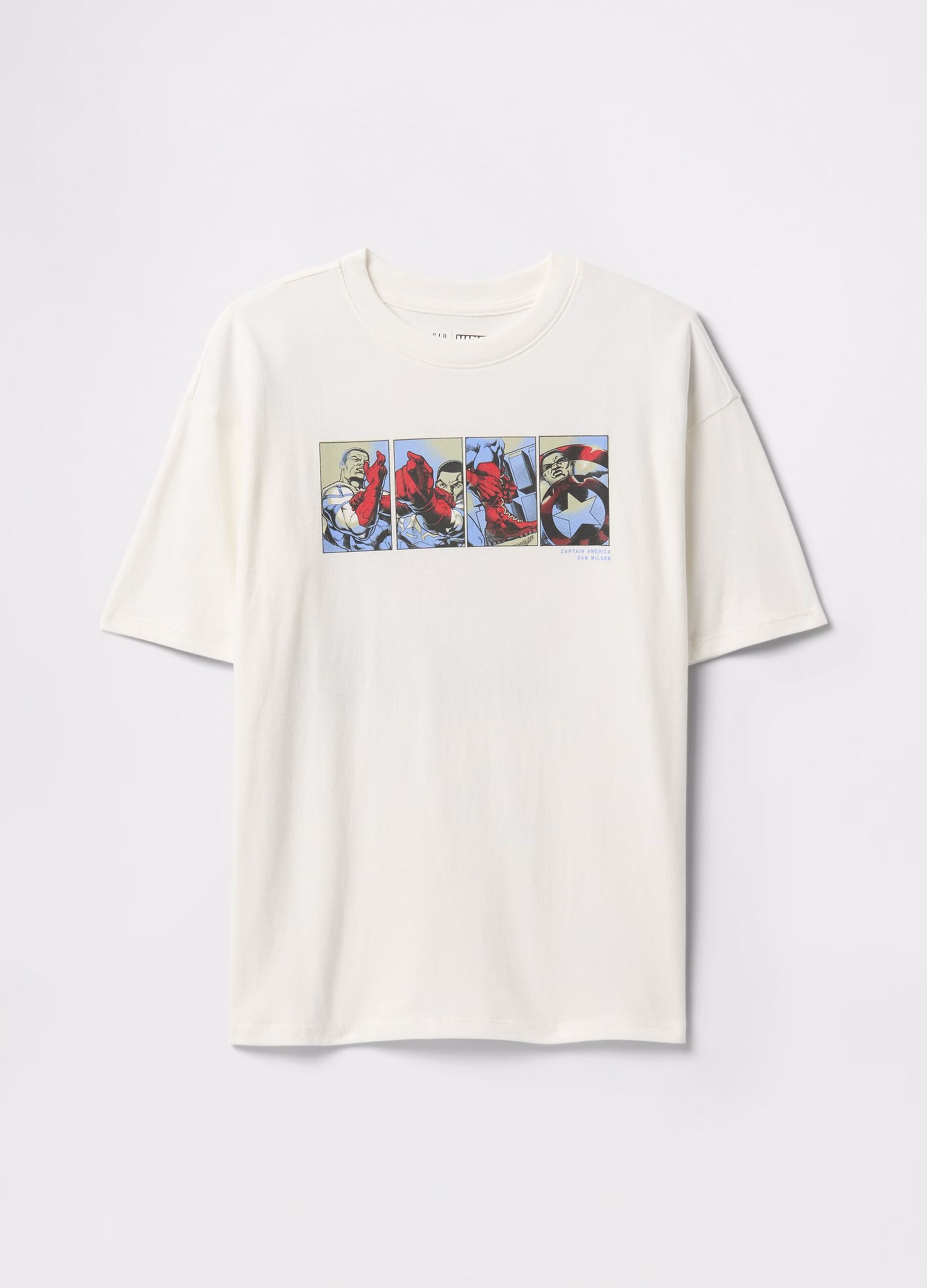 White cotton T-shirt with Captain America print